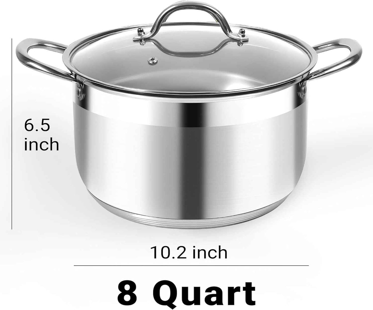 8 Quart Stainless Steel Stock Pot Heavy Duty Induction Cooking Pot with Visible Lid