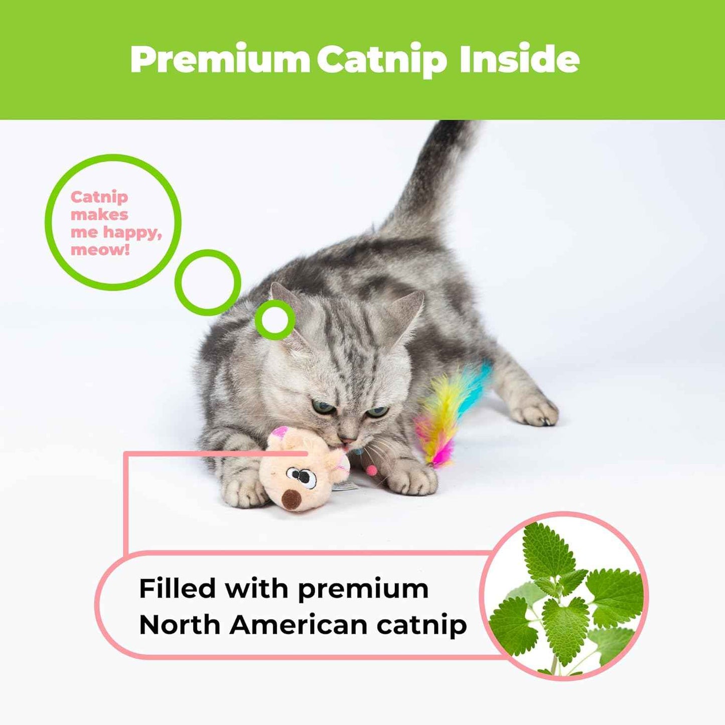 Catify by Best Pet Supplies Interactive Cat Toys – Plush, Motion-Activated & Squeaking Toys with Premium North American Catnip for Indoor Cats & Kittens - Squeaking Mice Set, Beige & Gray