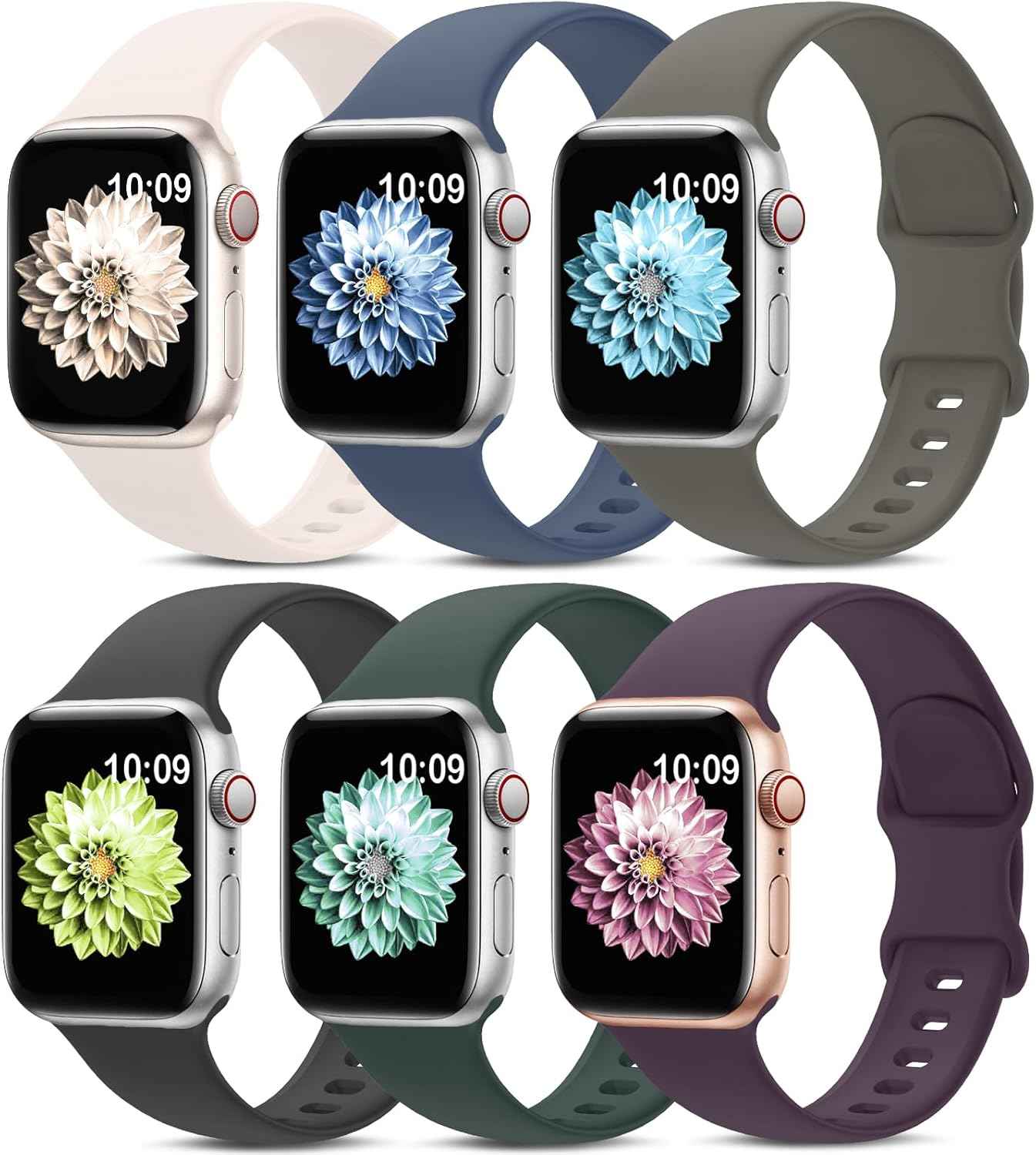 6 Pack Sport Bands Compatible with Apple Watch Band 38mm 40mm 41mm 42mm 44mm 45mm 49mm 46mm,Silicone Waterproof Strap for iWatch Apple Watch Series 11 10 9 Ultra 8 7 6 5 4 3 2 1 SE Women Men