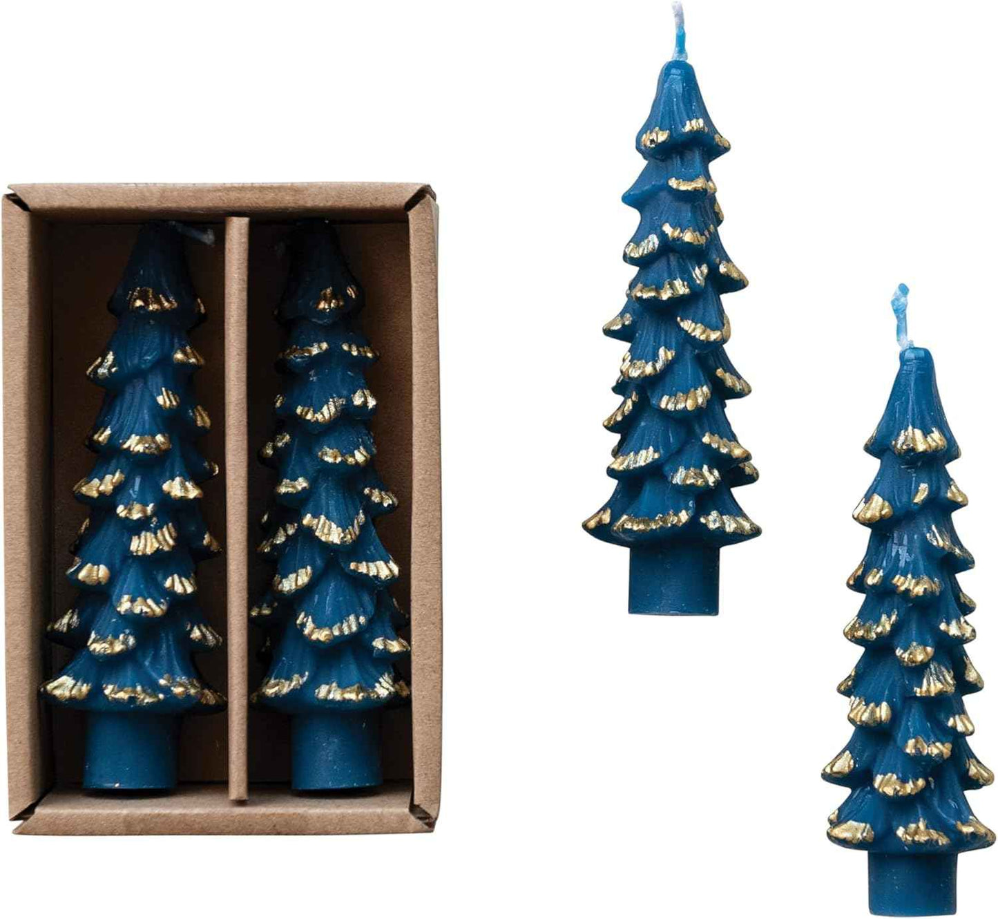 Creative Co-Op Unscented Tree Shaped Taper Candles, Evergreen, Boxed Set Of 2