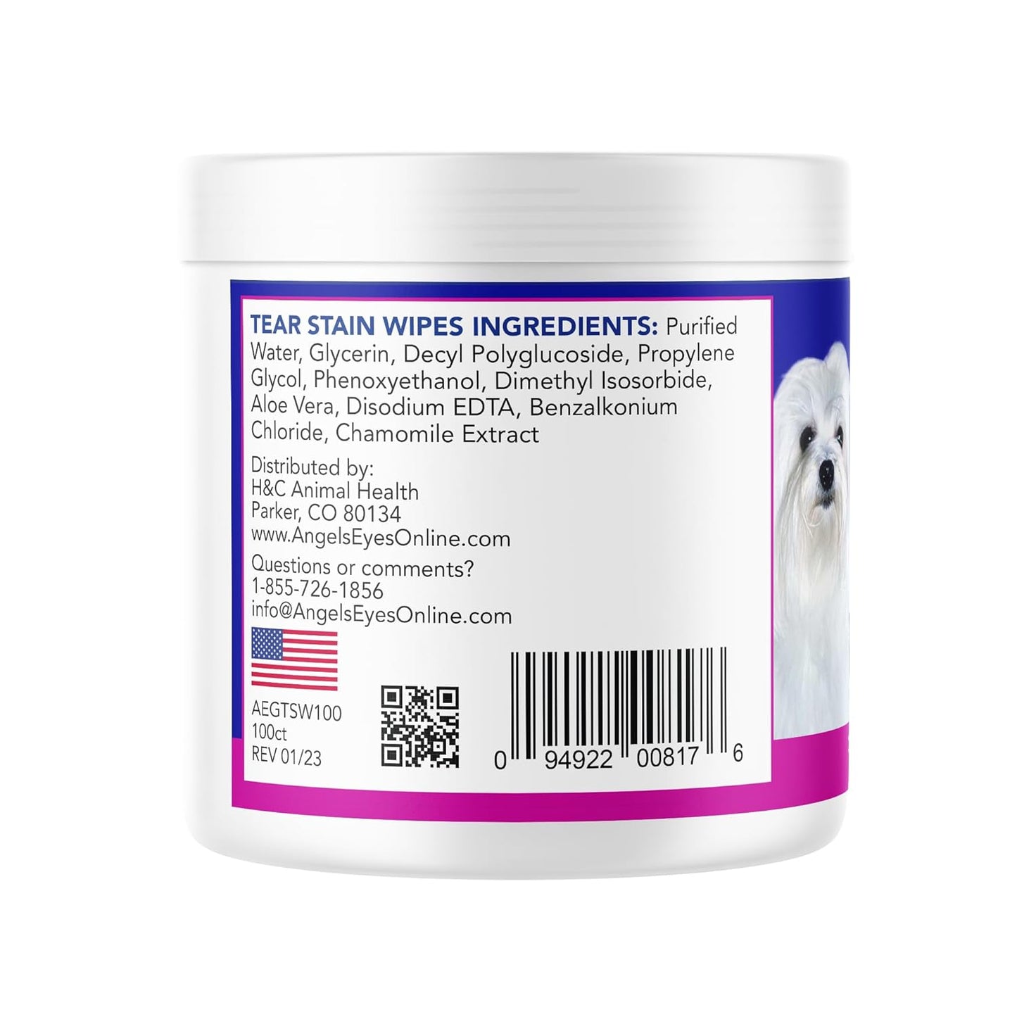 Angel's Eyes Gentle Tear Stain Wipes for Dogs and Cats - 100 Ct - Presoaked Textured (AEGTSW100)