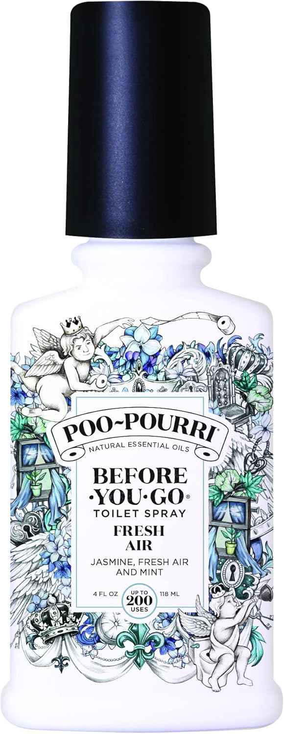 Poo-Pourri Before-You-Go Toilet Spray, Fresh Air, 4 Fl Oz, Up to 200 Uses, Bathroom Odor Deodorizer , Plant-Based with Essential Oils, for Home or Work, Jasmine, Fresh Air and Mint Scent