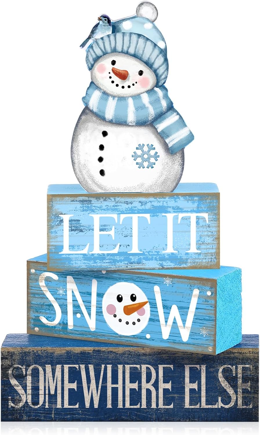 4 Pcs Christmas Table Decoration Wooden Santa Claus Decor Christmas Tiered Tray Decor Decorative Santa Claus Elk Block Sign Gift Farmhouse Xmas Table Centerpiece for Home Kitchen Shelf