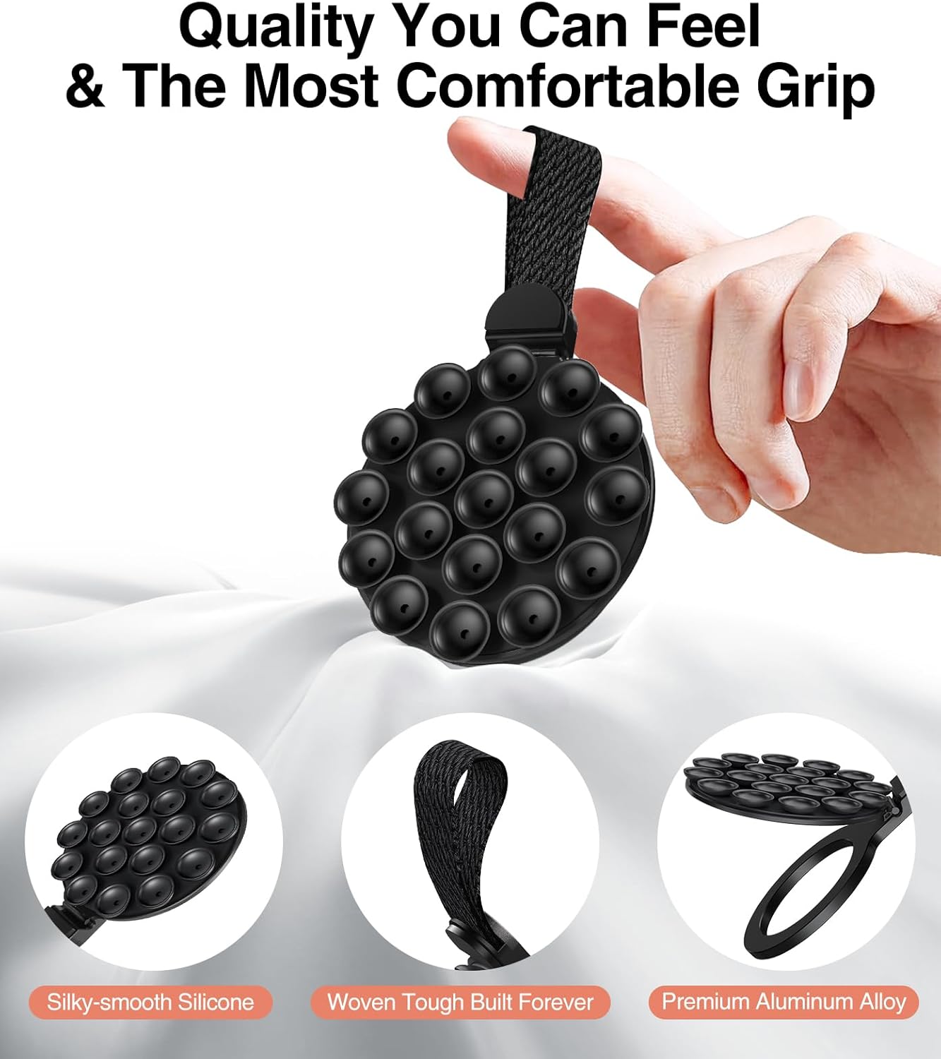 MagSuction Grip Magnetic Phone Grip Holder for MagSafe, Silicone Suction Phone Mount, Adjustable Kickstand with Finger Loop, Compatible with iPhone 16/15/14/13/12 Series (Black)