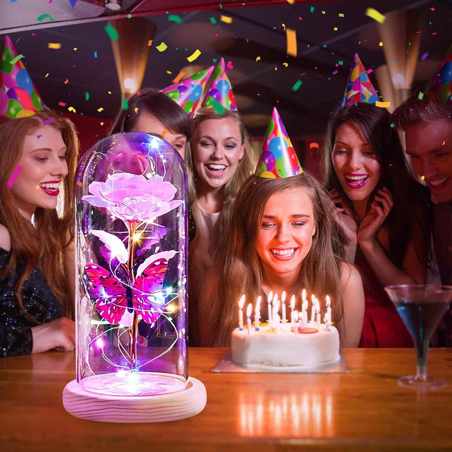 Beferr Gifts for Women Mom Birthday Gifts, Galaxy Glass Rose Forever Preserved Flowers for Delivery Prime Light Up Rose in Glass Dome Valentines Rose Gifts for Her Wife Daughter Girlfriend