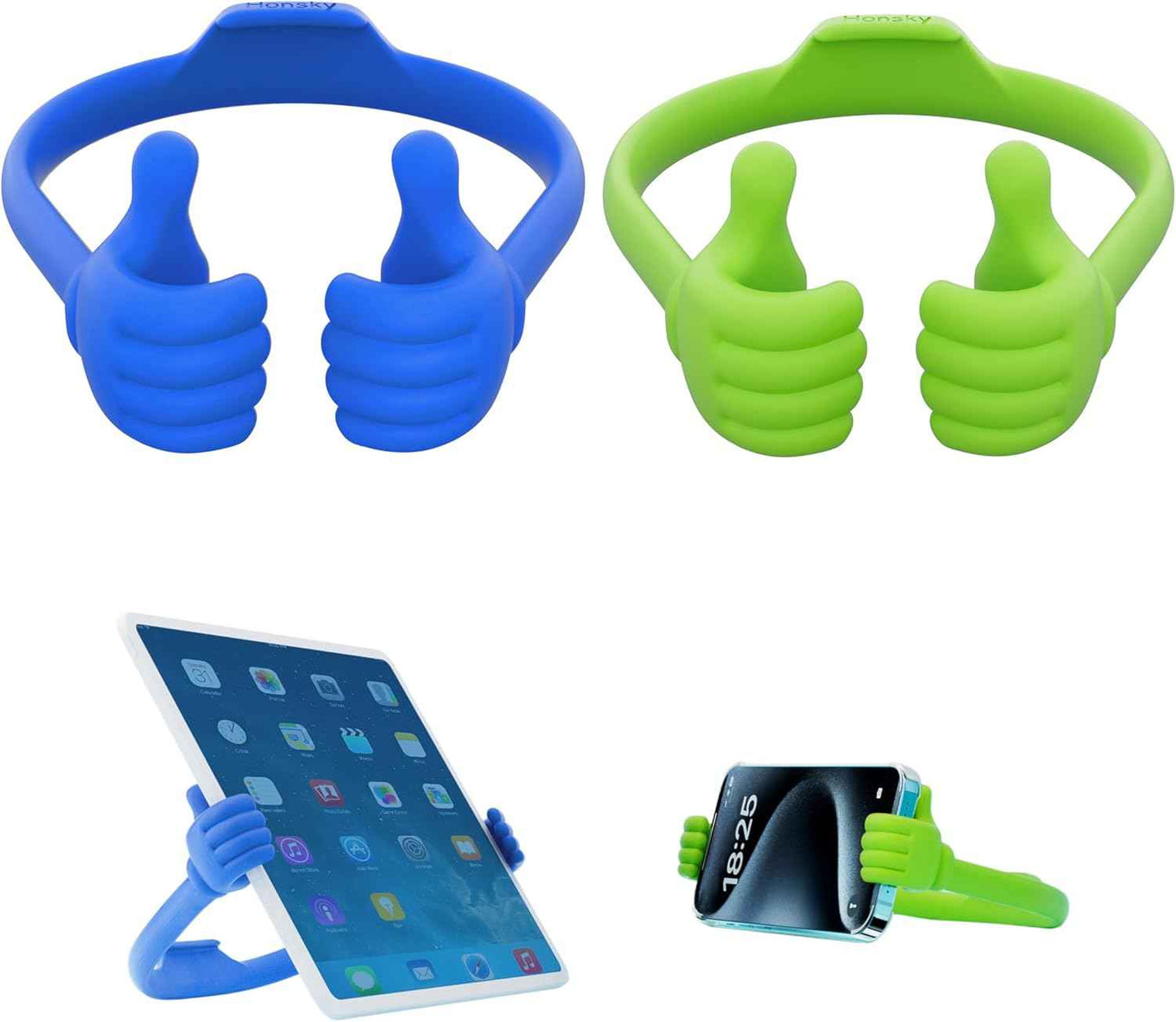 HONSKY Thumbs-Up Phone Stand for Tablets, E-Readers and Smart Phones – Green/Purple – 2 Count