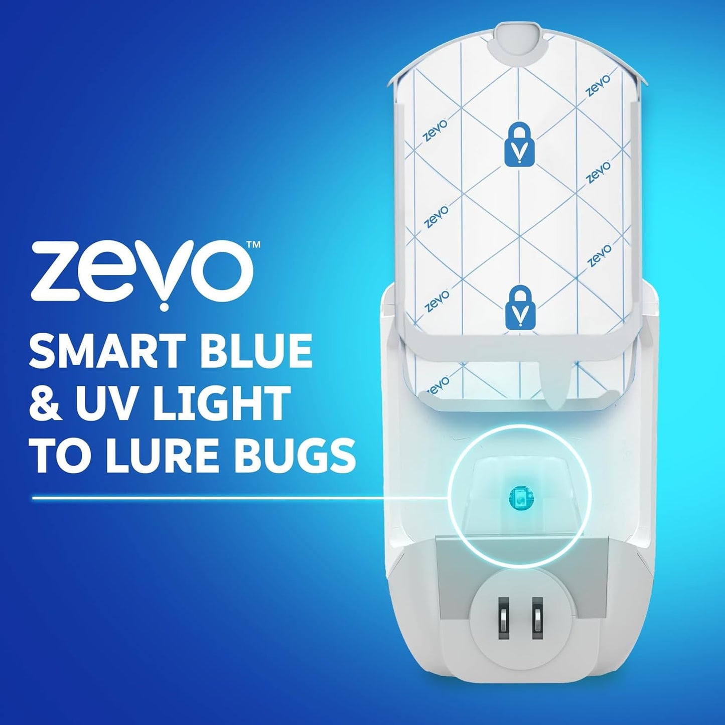 Zevo 2 Flying Insect Traps & 2 Refill Cartridges - Plug in Fly Trap & Indoor Bug Catcher for Gnats, House & Fruit Flies - Blue & UV Light Technology, Mess-Free Alternative to Bug Zapper
