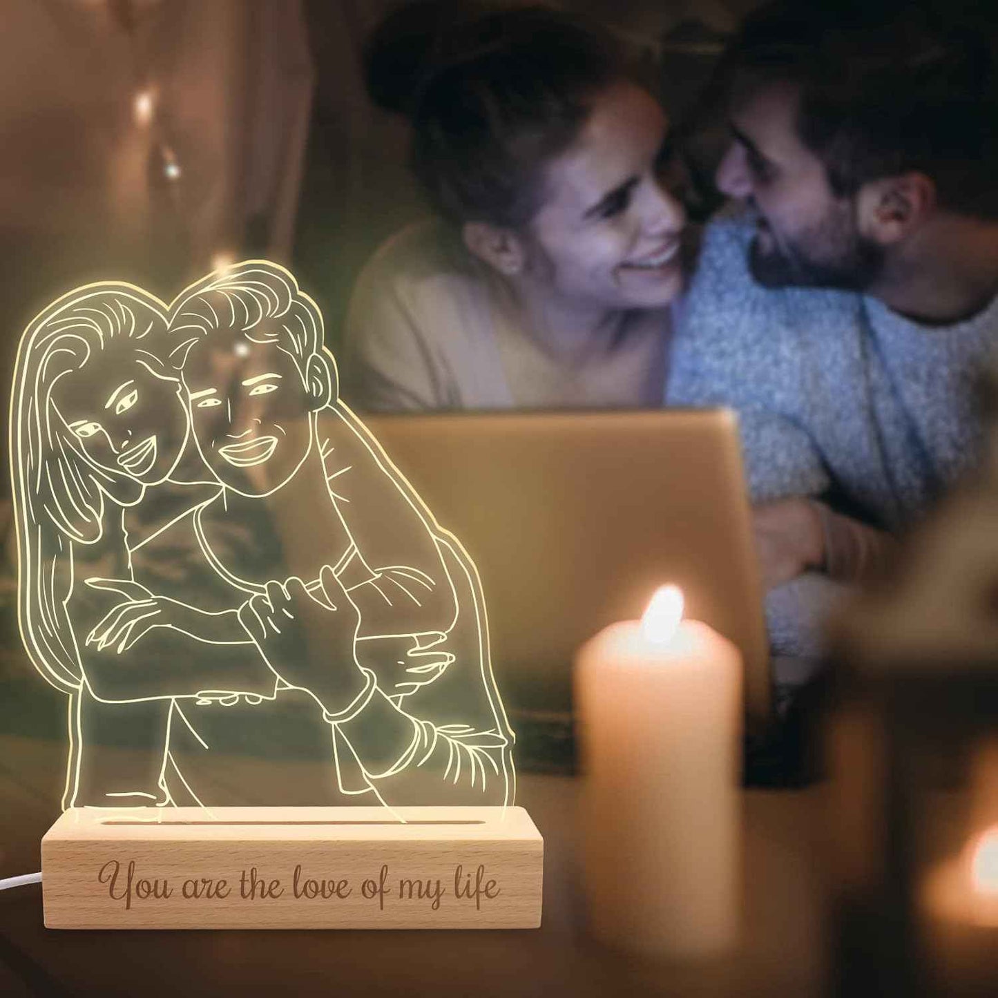 Personalized Night Light Custom 3D Photo Lamp with Picture Text Engraved, Customized Valentines Birthday Anniversary Lights Gift for Wife Husband Girlfriend Her Him