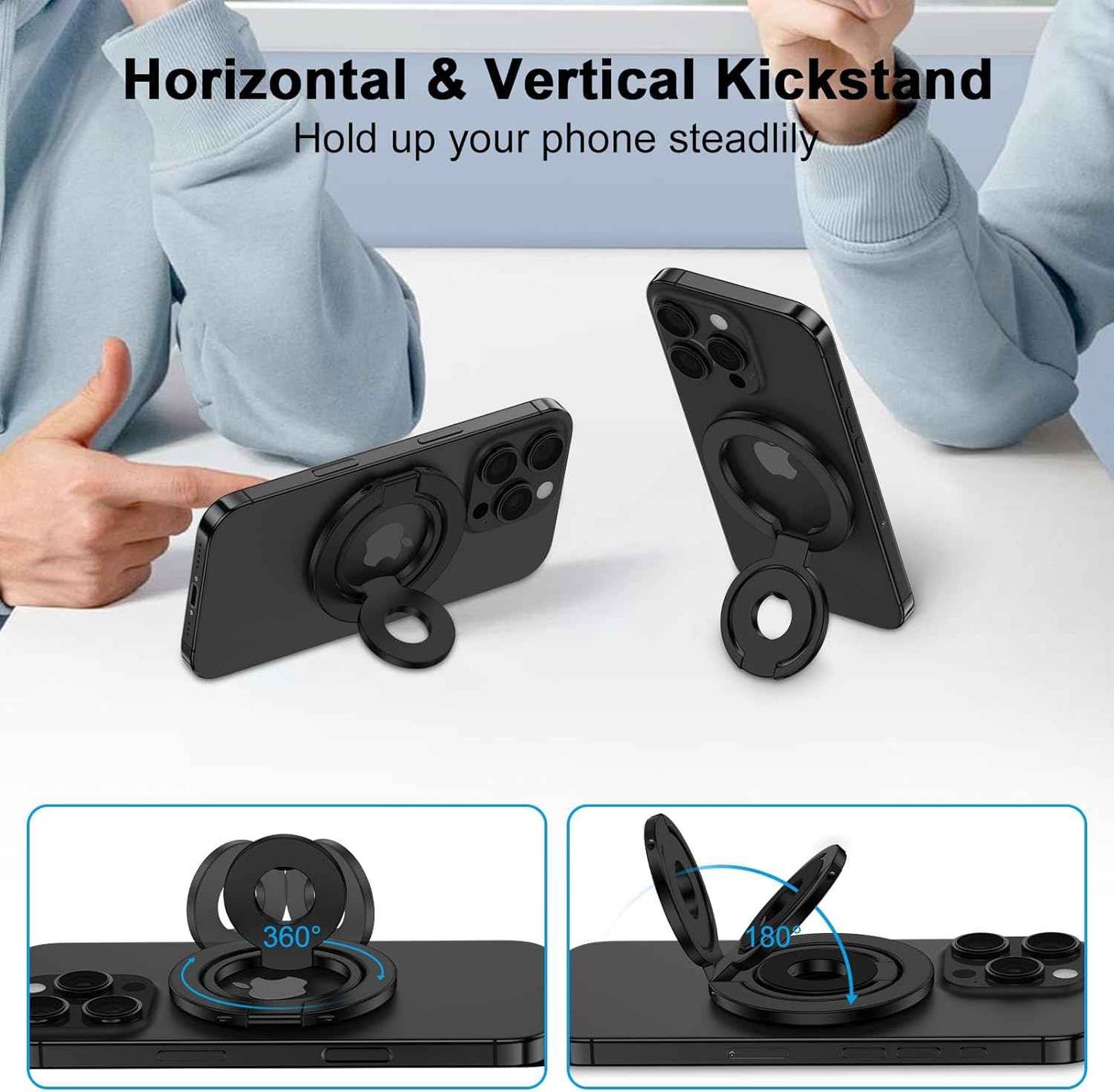 Magnetic Phone Grip Ring Holder for MagSafe Magnet Cell Phone Grip Kickstand Two-Sided Finger Ring Magnetic Stand for iPhone 17 Pro Max 16 Pro 16e 16 Plus 15 Samsung Galaxy S25 Edge S24 FE S23 S22 S21