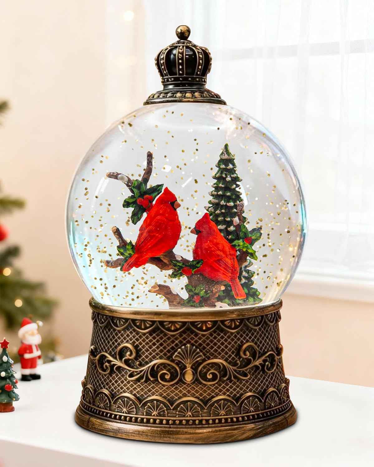 Christmas Santa Snow Globe Light up Lantern with 8 Songs, 9.17" Red Christmas Snow Globes for Kids Adults, 6H Timer & Dual Power, Snowglobes Christmas Decorations Indoor, Gifts for Women Men