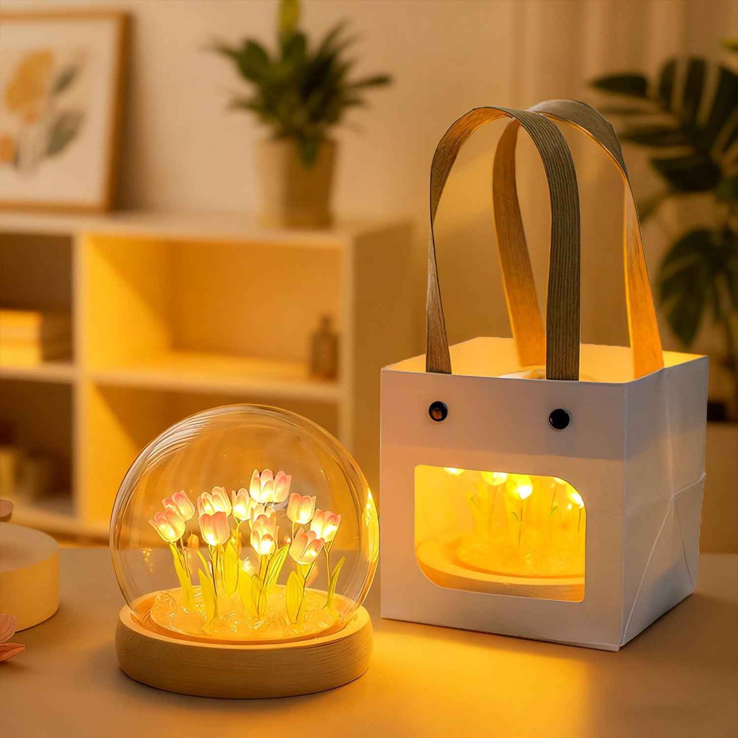 Valentine’s Day Gifts for Women – Tulip Lamp with Glass Dome, Birthday Gift for Girlfriend, Wife, Mom, Battery Operated LED Flower Night Light for Bedroom, Home and Table Decor