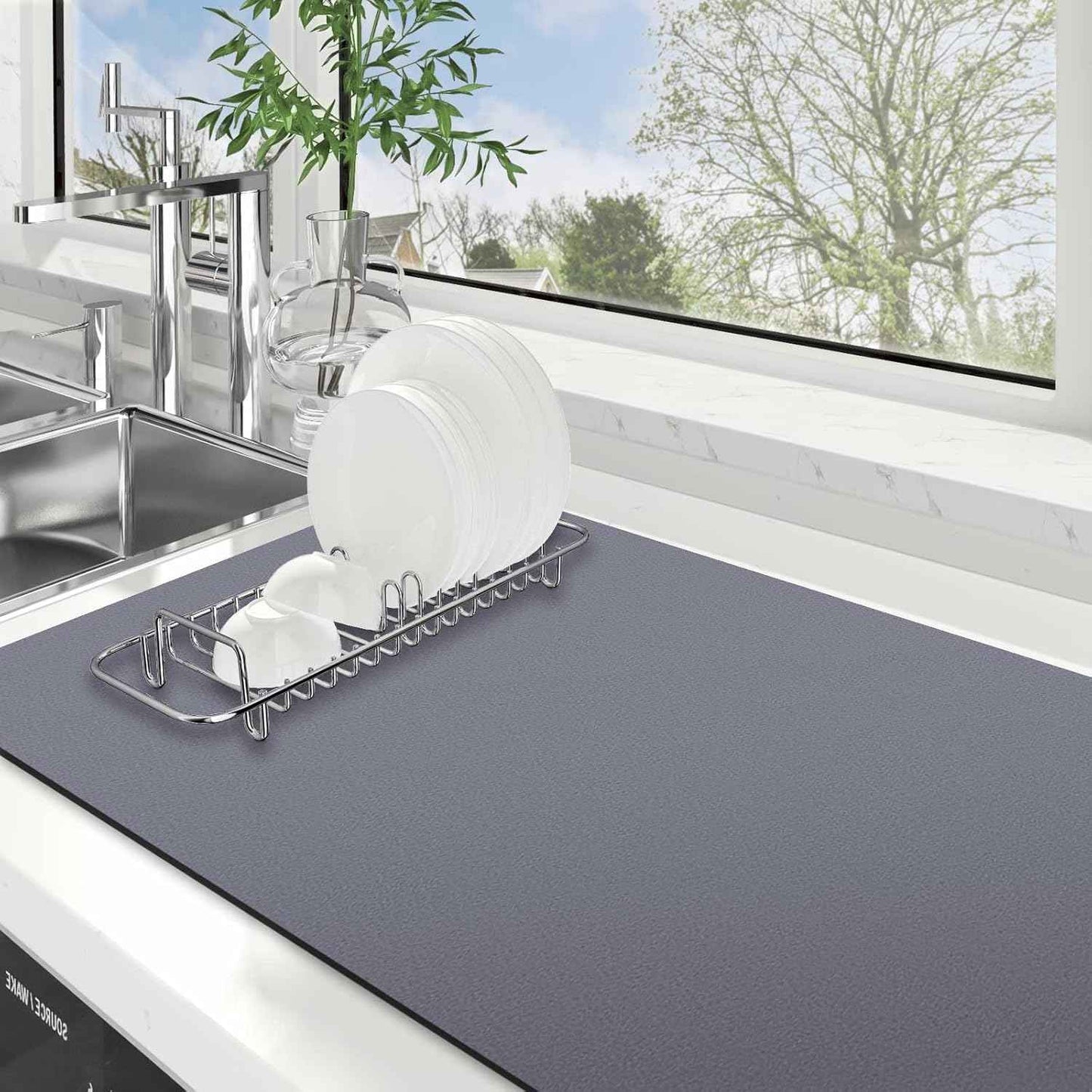 WISELIFE Dish Drying Mat Super Absorbent Drying Mat Large Dish Drying Mats for Kitchen Counter Easy Clean Dish Mat Kitchen Drying Mat15"x 18" Stylish Grey