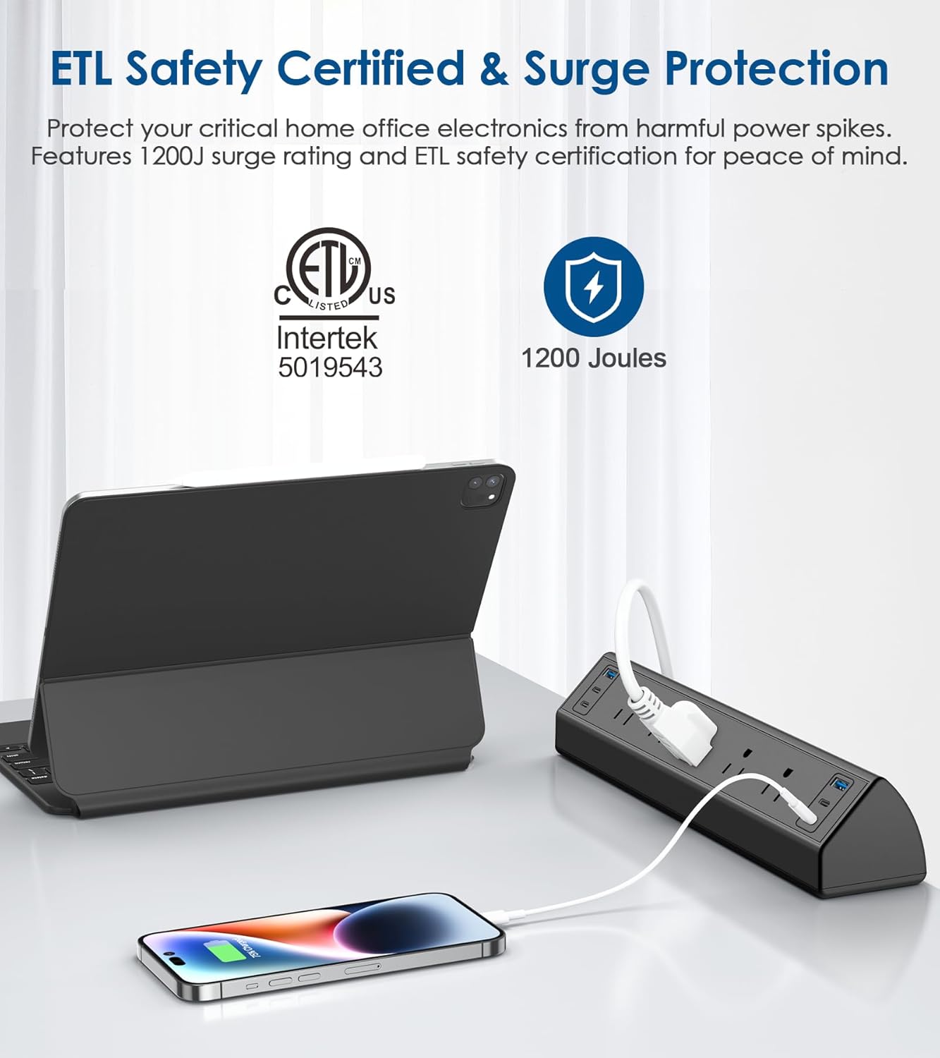 Jgstkcity Desk Clamp Power Strip with USB-C – 5 Outlets & 4 PD 20W Fast Charging Ports, 40W Desk Mount Surge Protector