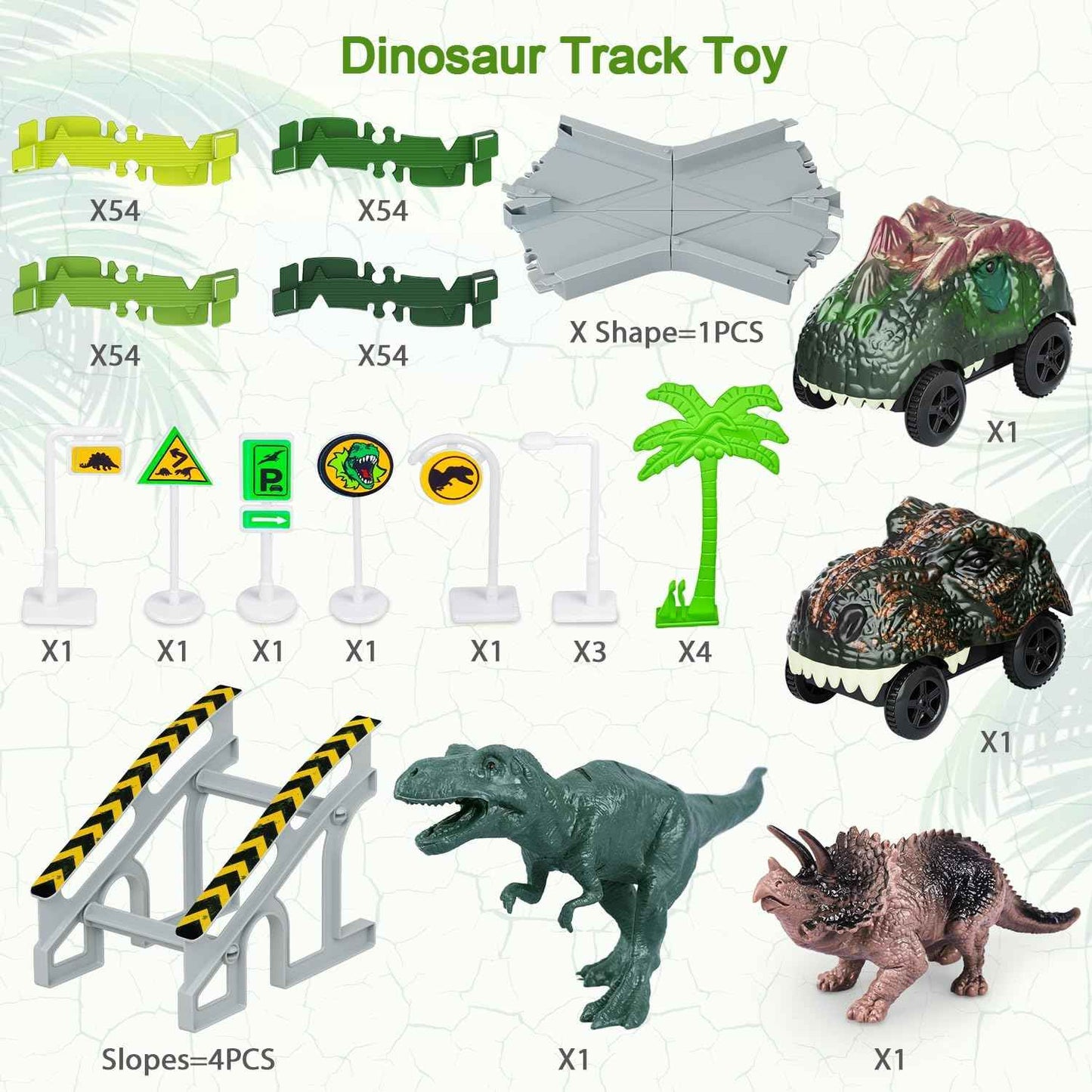 Dinosaur Toys,Create A Dinosaur World Road Race,Flexible Track Playset and 2 pcs Cool Dinosaur car for 3 4 5 6 Year & Up Old boy Girls Best Gift
