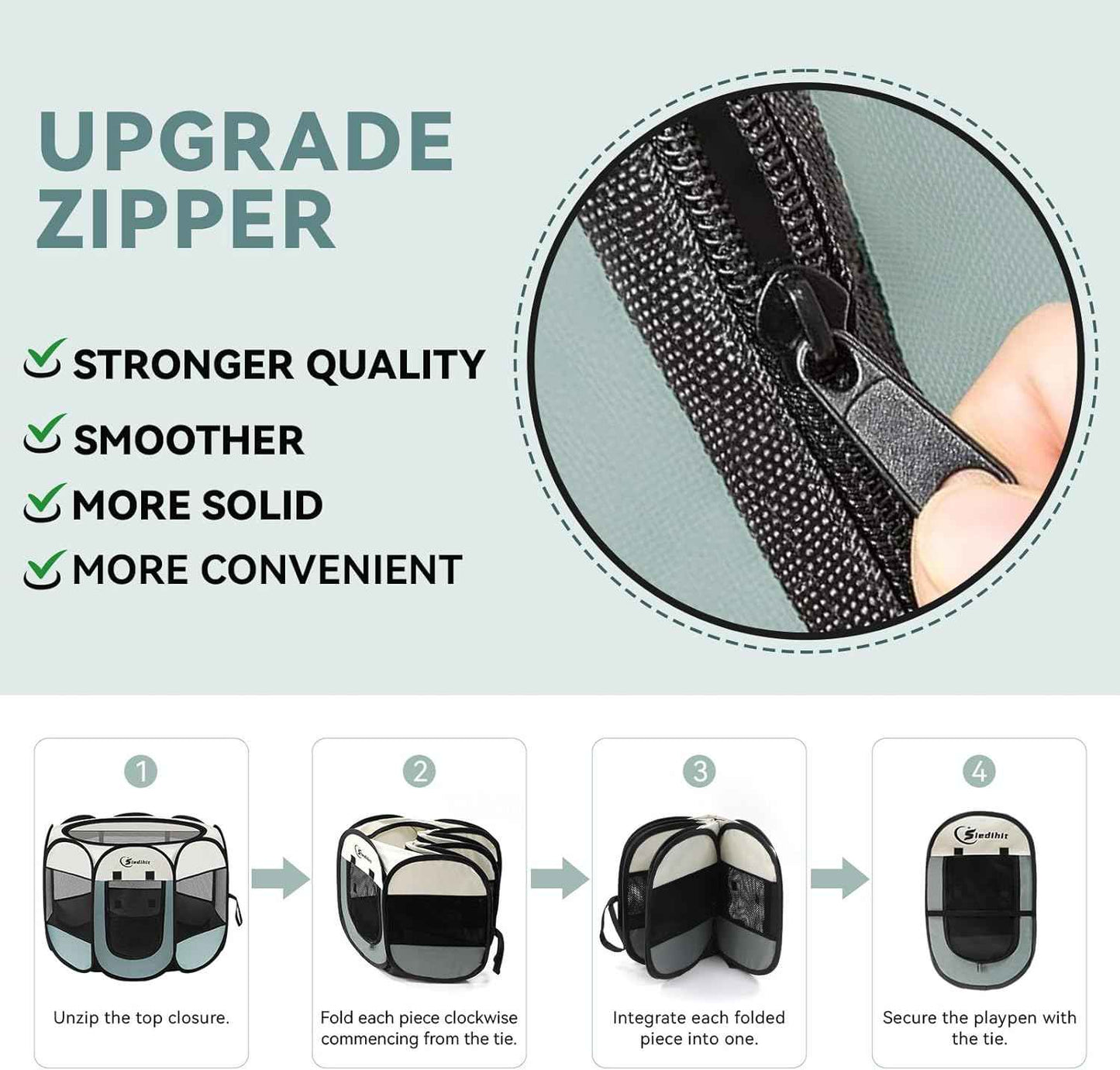 Dog Cat Playpen, Puppy Pet Playpen Indoor for Small Dogs Tent Crates Cage Outdoor, Portable Pop Up Dog Kennel Playpen with Carrying Case for Dogs/Cats/Rabbits, Removable Zipper Top, Grey