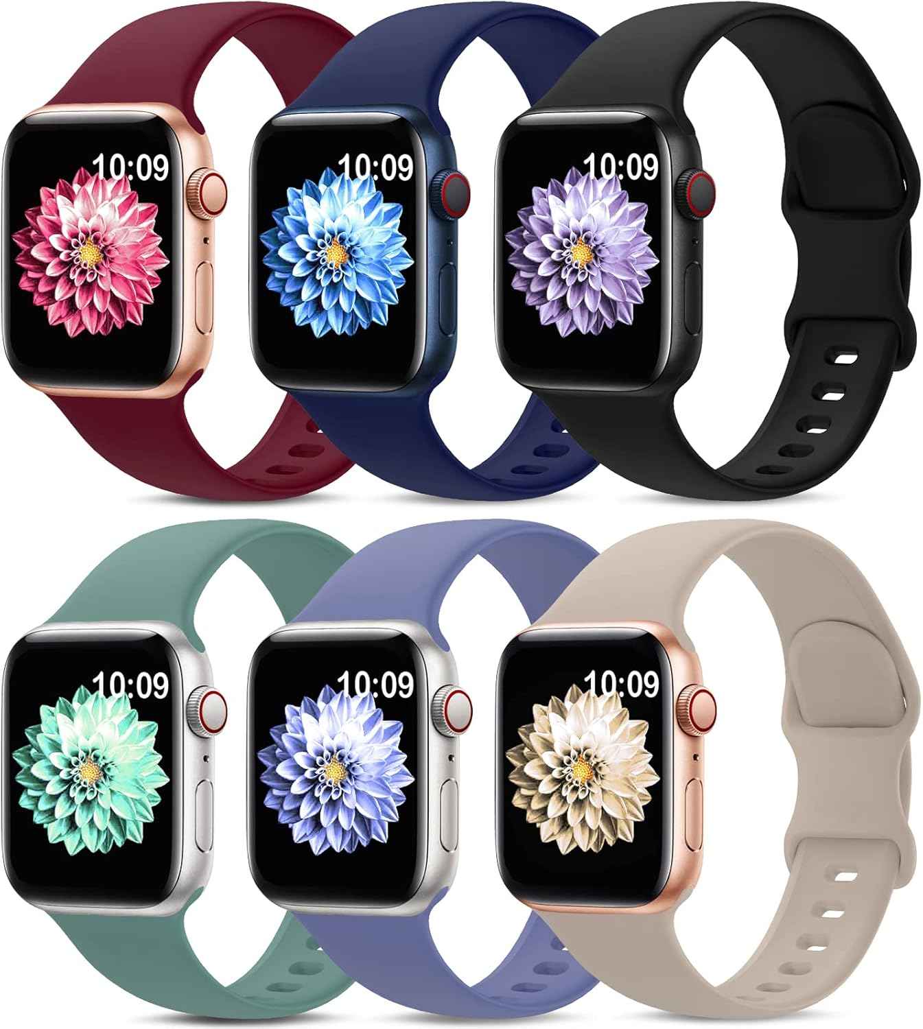 6 Pack Sport Bands Compatible with Apple Watch Band 38mm 40mm 41mm 42mm 44mm 45mm 49mm 46mm,Silicone Waterproof Strap for iWatch Apple Watch Series 11 10 9 Ultra 8 7 6 5 4 3 2 1 SE Women Men