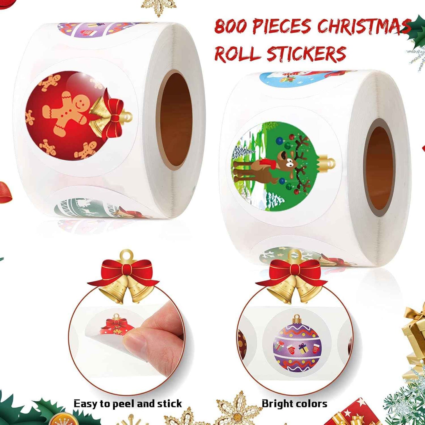 800 Pieces Christmas Stickers Roll 16 Designs Cards Envelope Stickers for Christmas Party Classroom Decor Holiday Crafts Supplies
