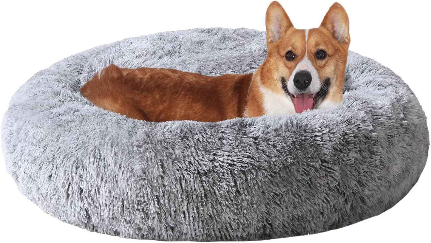 JOLLYVOGUE Dog & Cat Bed, Calming Anti-Anxiety Pet Bed for Small Dogs, Fluffy Donut Cushion for Small and Medium Pets (20")