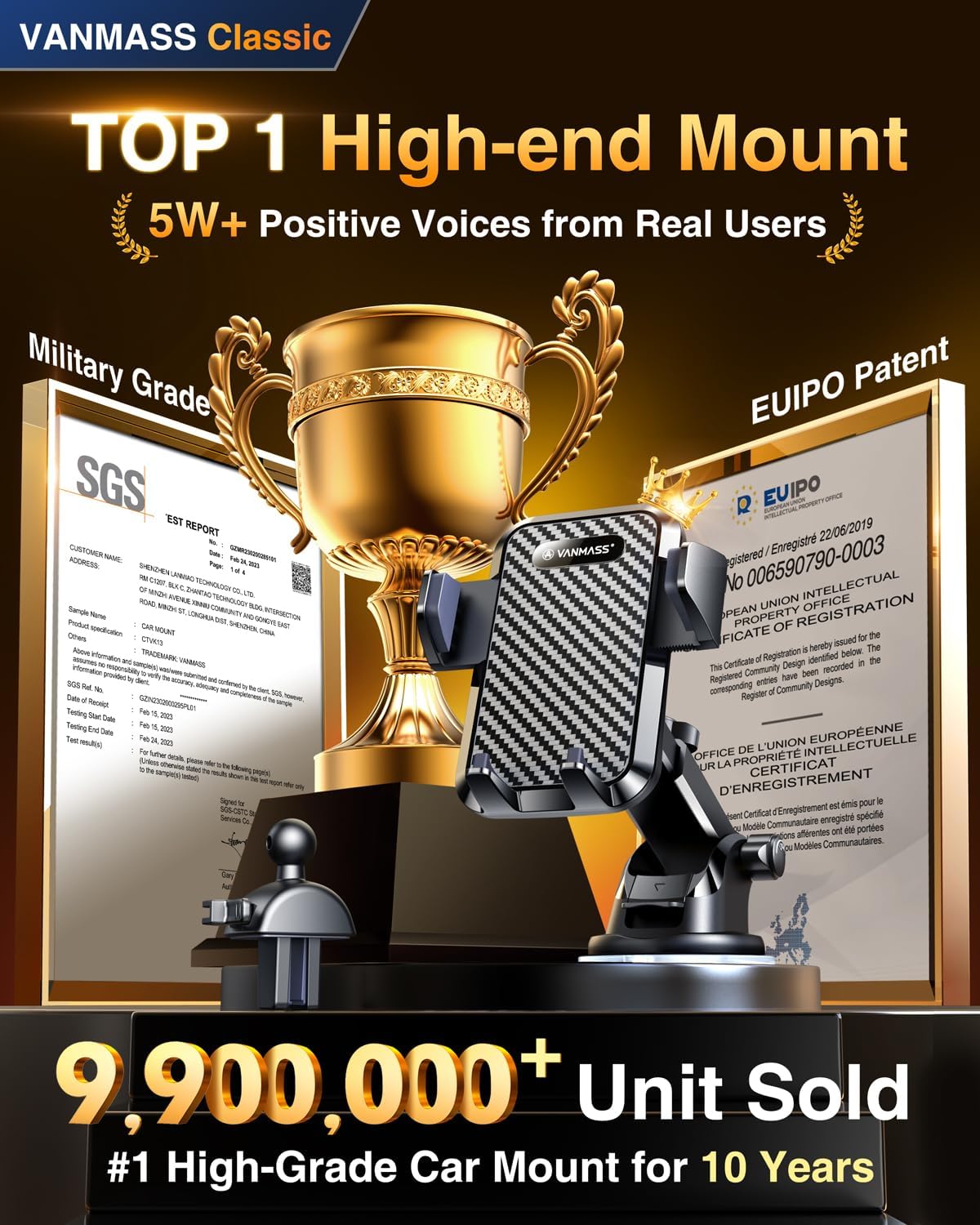 VANMASS 【85+LBS Strongest Suction & Military-Grade 2025 Ultimate Car Phone Mount【Patent & Safety Certs】 Cell Phone Holder Truck Stand for Dashboard Windshield Vent for iPhone 16 15 Pro Max 14 Samsung