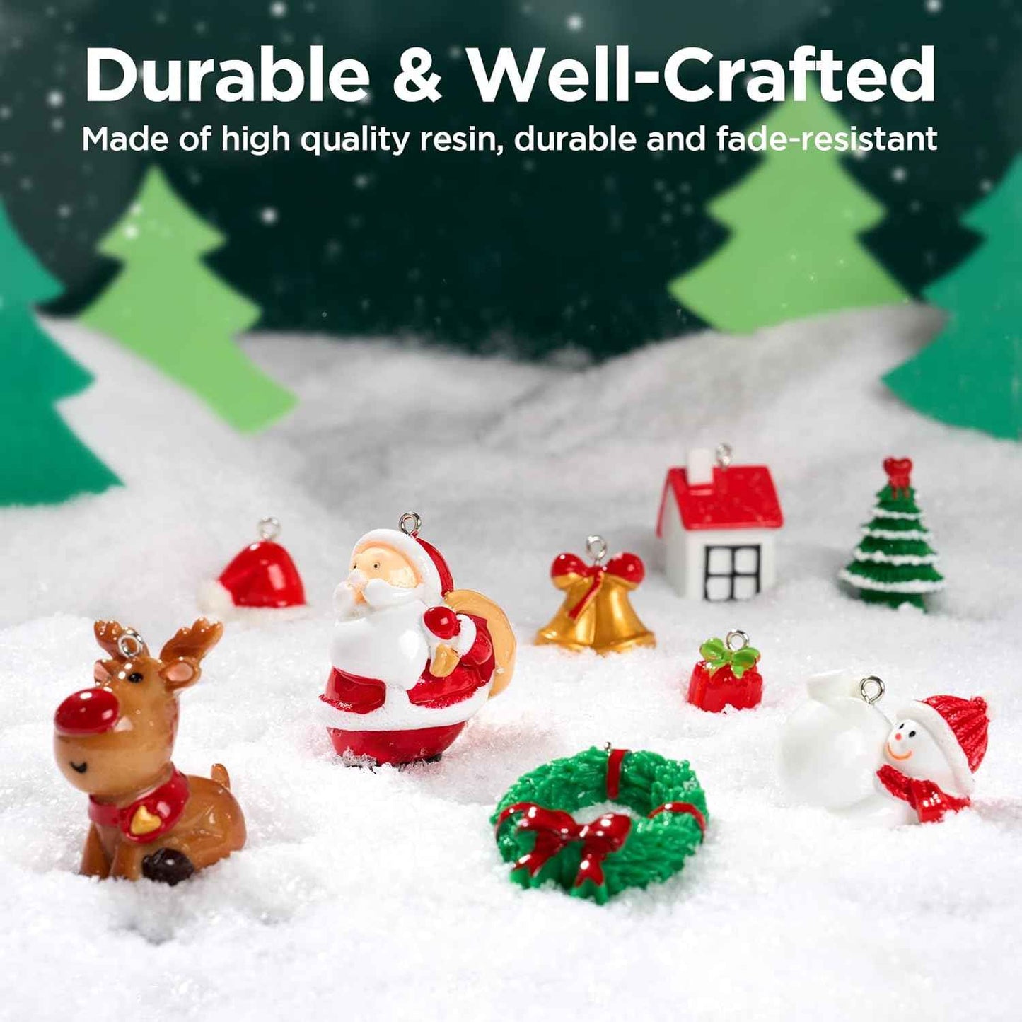 Mini Christmas Ornaments, Sooez Set of 24 Cute Miniature Resin Christmas Tree Ornament Figures Advent Calendar Fillers, Durable & Well-Crafted 3-D Figurines with Gold Loops for Easy Hanging