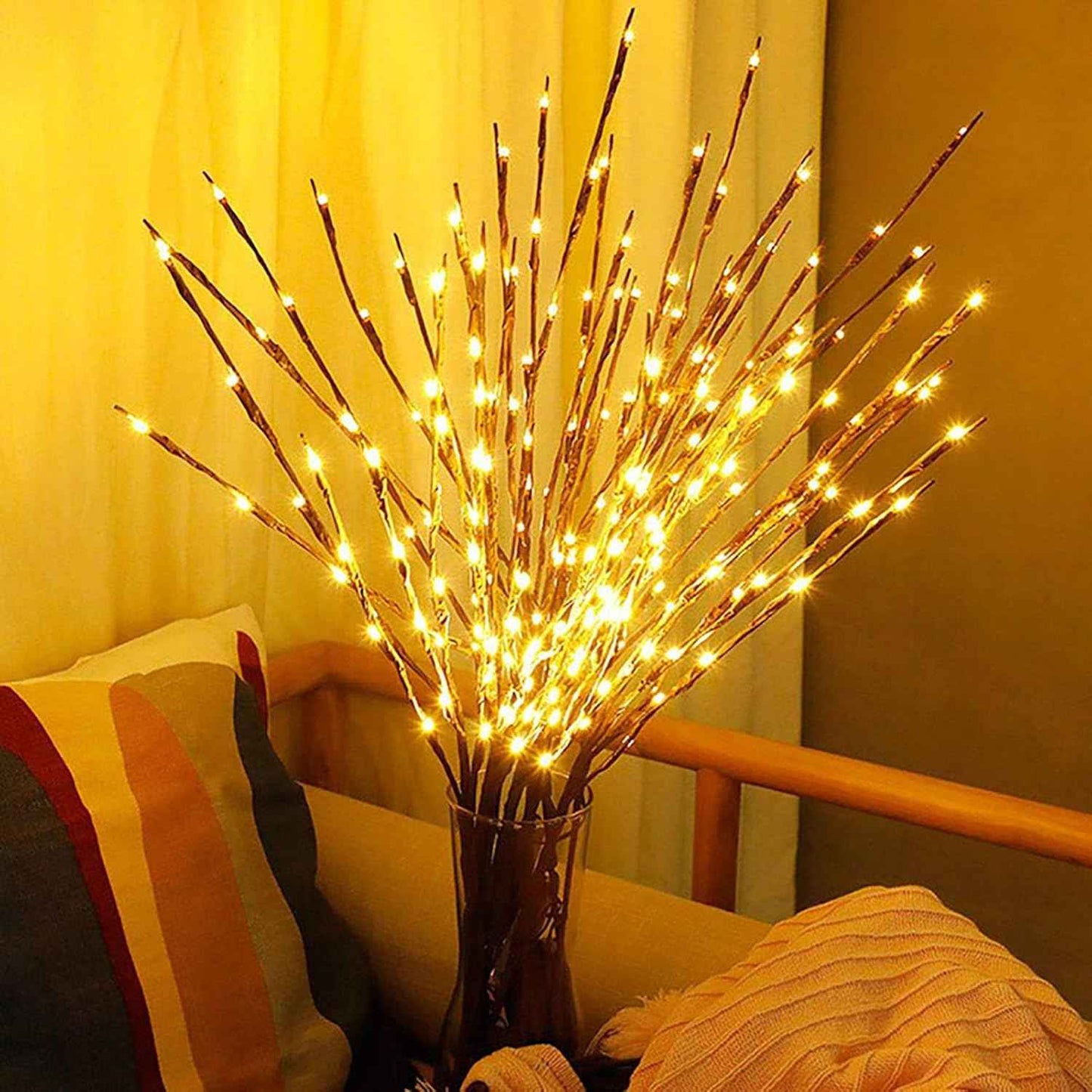 DK177 2 Pack Led Branch Light Battery Operated Lighted Branch Vase Filler Willow Tree Artificial Little Twig Power Brown 30 Inch 20 LED for Home Outdoor Indoor Romantic Decoration, White Light