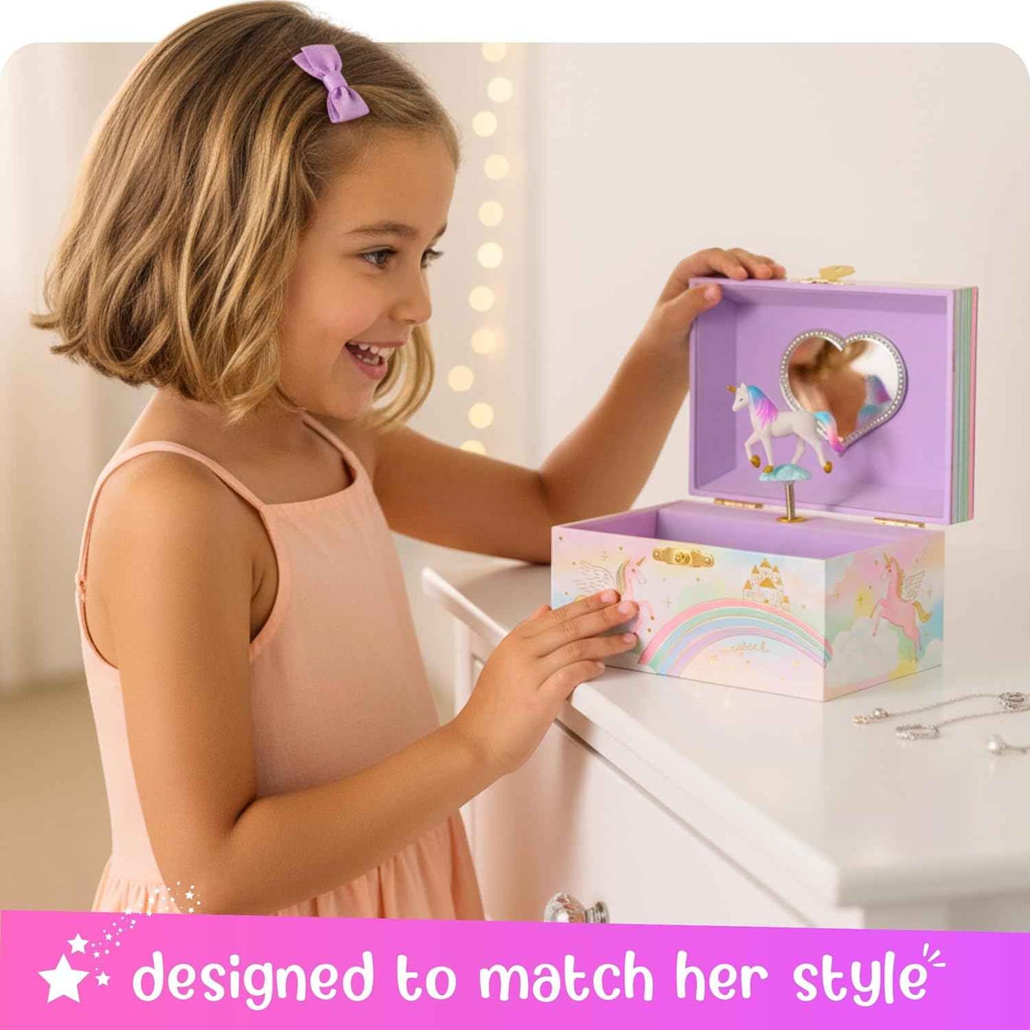 Giggle & Honey Musical Jewelry Box for Girls - Kids Jewelry Box, Unicorn Toys for Girls 4-6, Unicorn Gifts, 6 x 4.7 x 3.5 in