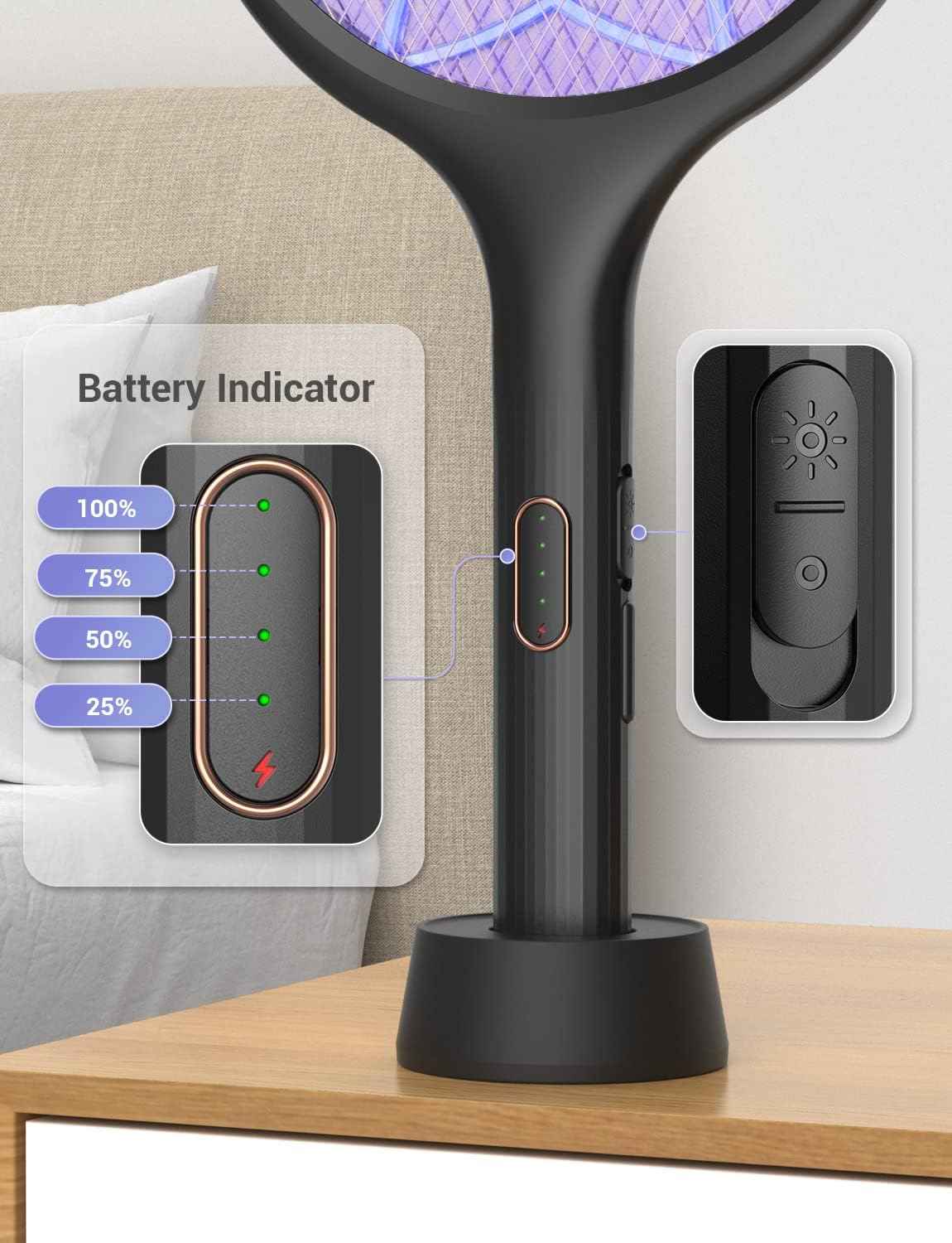 YISSVIC Electric Fly Swatter Bug Zapper Racket Dual Modes Mosquito Killer with Purple Mosquito Light Rechargeable for Indoor Home Office Backyard Patio Camping