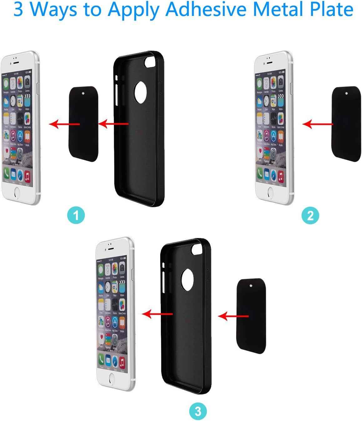 Universal Metal Plate 8 Pack for Magnetic Phone Car Mount Holder Cradle with Adhesive (Compatible with Magnetic Mounts) - 4 Rectangle and 4 Round, Black