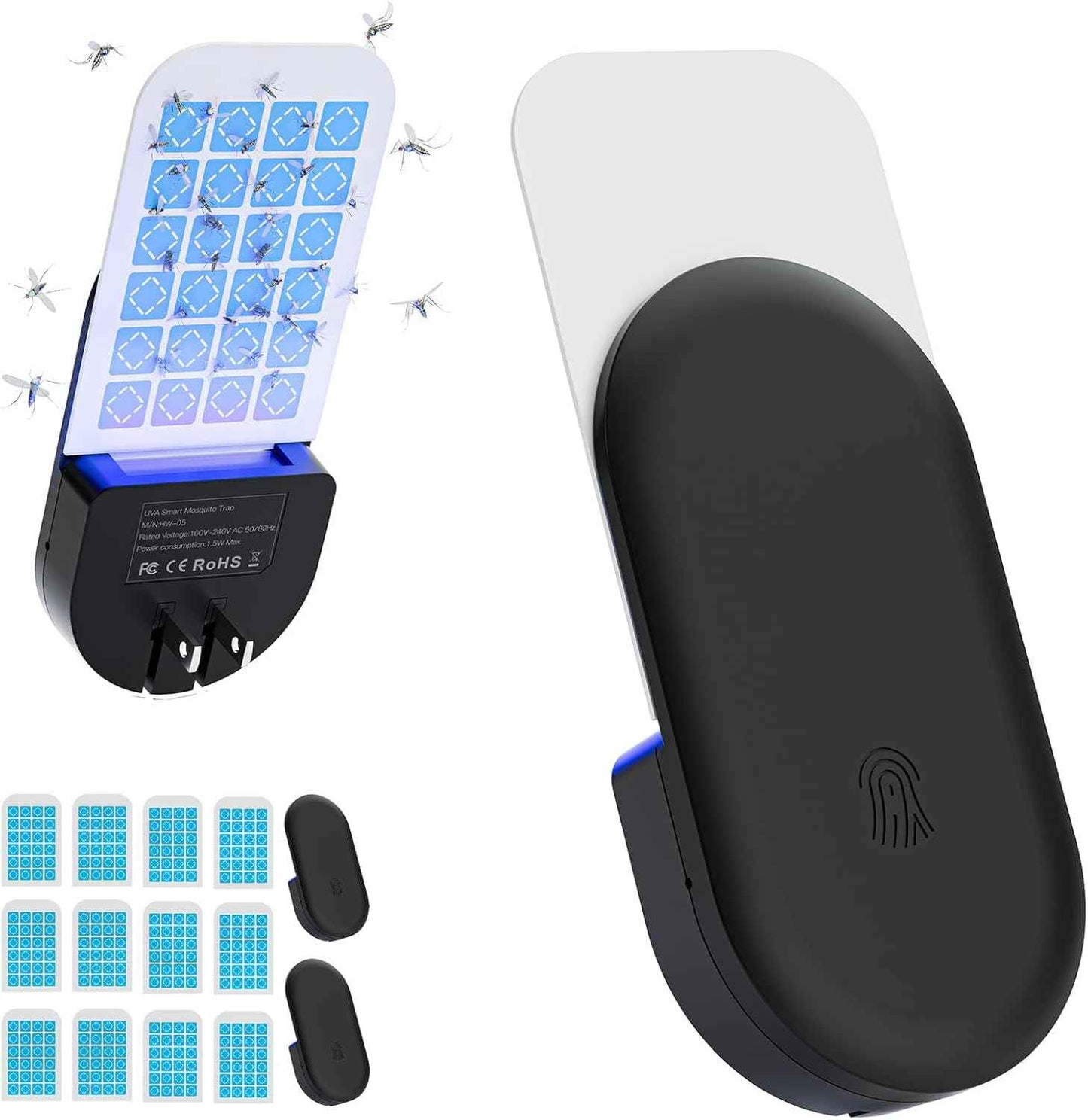 Flying Insect Trap, 2 in 1 Indoor Plug-in Fruit Fly Trap, 1 Trap White and 6 Glue Cards, Fruit Fly Traps for Gnat, Moth, Mosquito, Suitable for Every Part of The Home