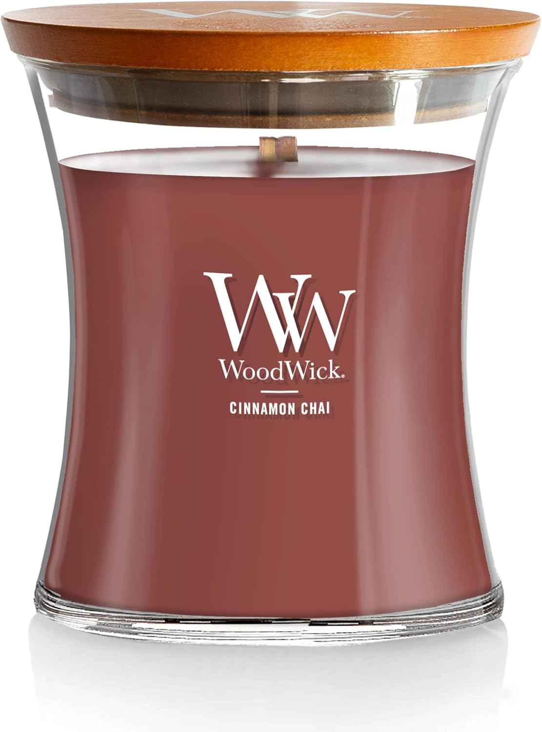 WoodWick Cinnamon Chai Holiday Candle Gifts for Women and Men, 9.7 oz Medium Hourglass Candle with Crackling Wick