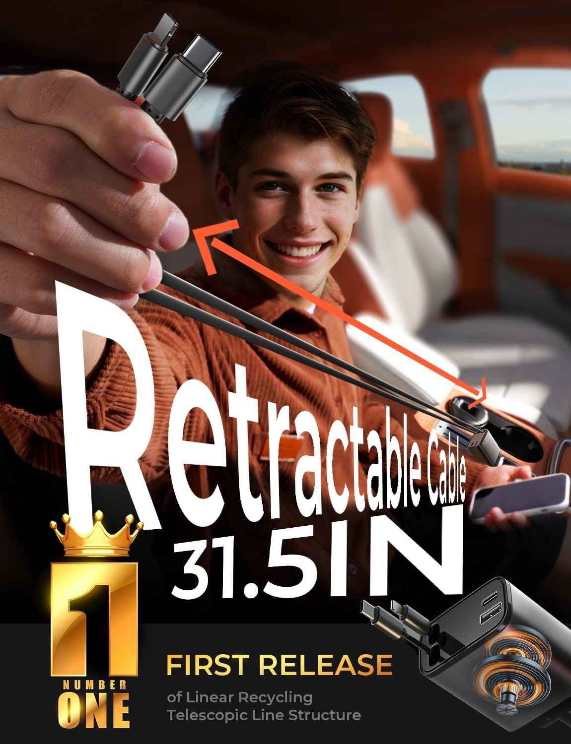 LISEN Retractable Car Charger, Birthday Gifts for Men Tech Gadgets 2026, 69W Cars Adapter USB C Fast Charger for iPhone 17, Car Accessories for Men Women Drivers, for iPhone 17 Pro Max Air 16 15 14 13