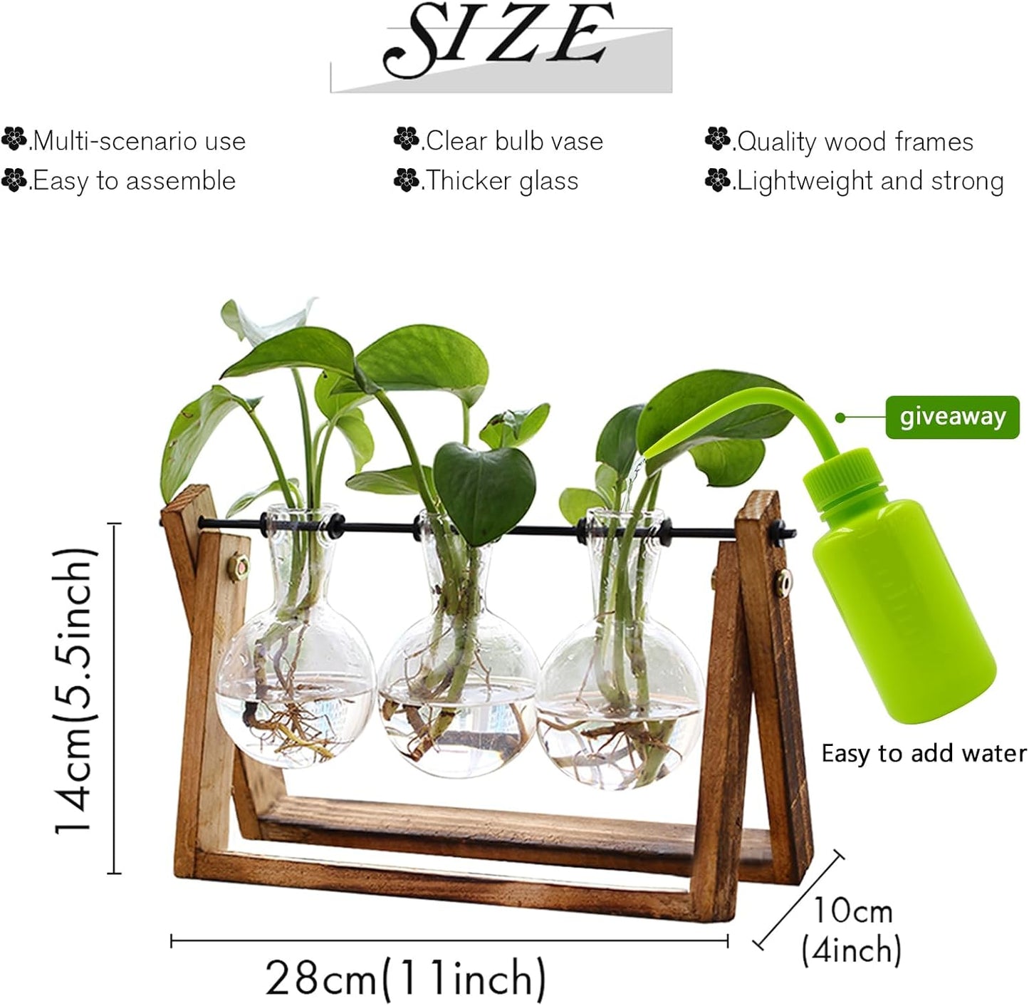 XXXFLOWER Plant Terrarium with Wooden Stand, Air Planter Bulb Glass Vase Metal Swivel Holder Retro Tabletop for Hydroponics Home Garden Office Decoration - 3 Bulb Vase - Rayz Mart