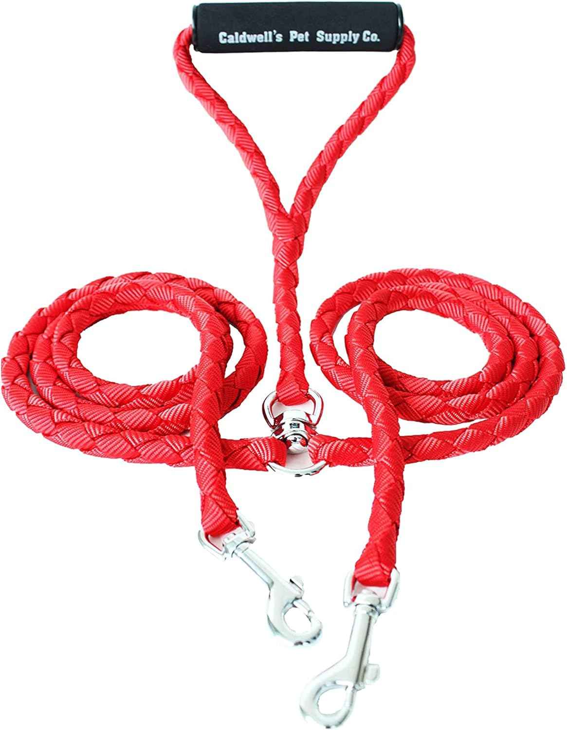 Caldwell's Pet Supply Co. Dual Dog Leash, Double Dog Leash for Two Dogs, Tangle Free, Heavy Duty Double Ended Tandem Leashes with Padded Handle with Tangle-free Swivel, for Small, Medium or Large Dogs