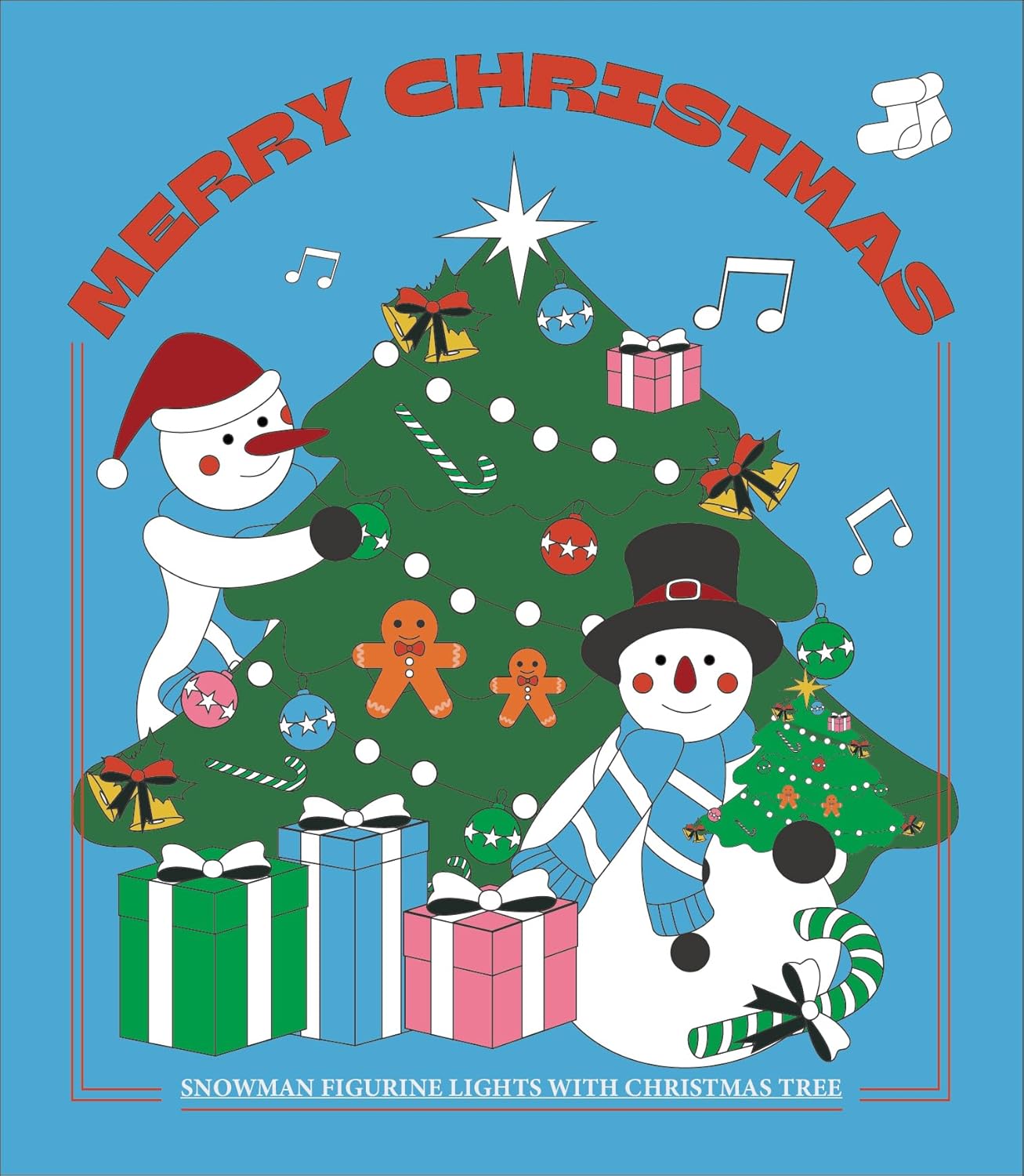 iStatue Resin Snowmen Figurines with Lighted Christmas Tree and Wreath 5'' - Set of 2 Battery Operated - Holiday Decorations Home Decor (Snowman)