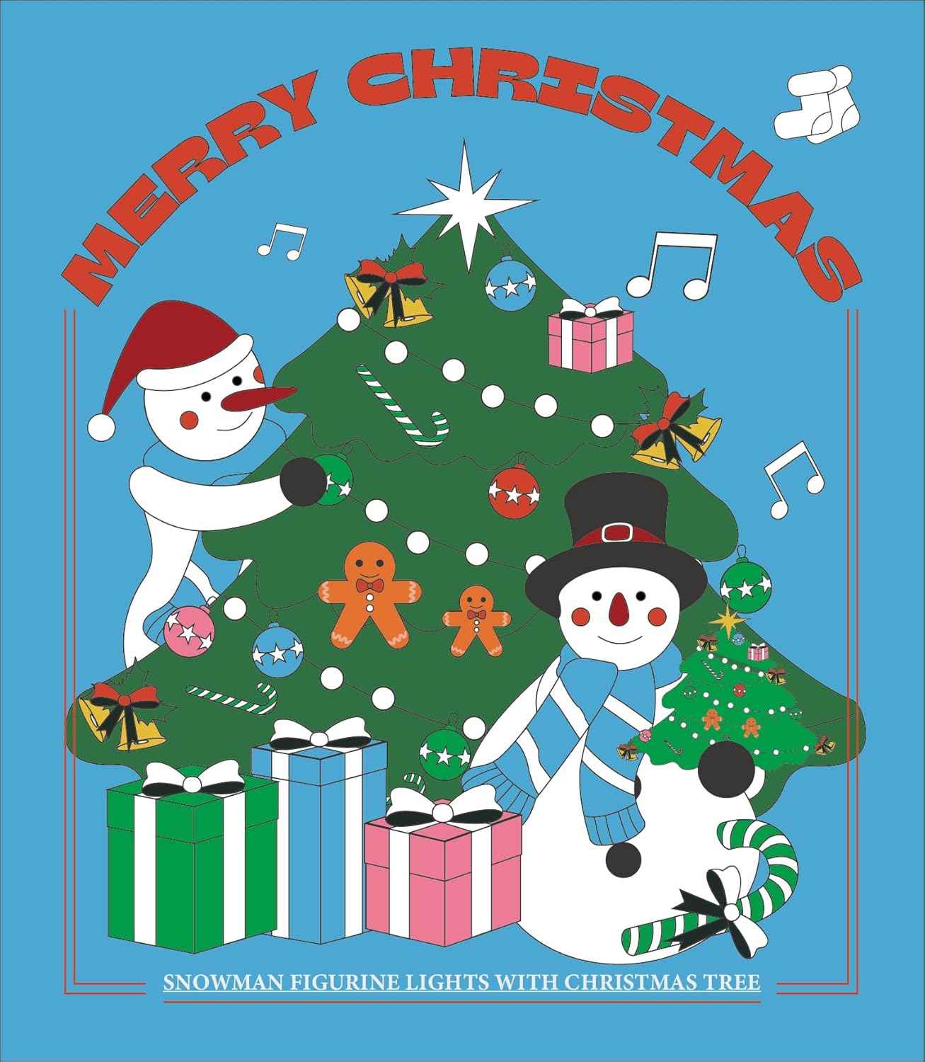 iStatue Resin Snowmen Figurines with Lighted Christmas Tree and Wreath 5'' - Set of 2 Battery Operated - Holiday Decorations Home Decor (Snowman)