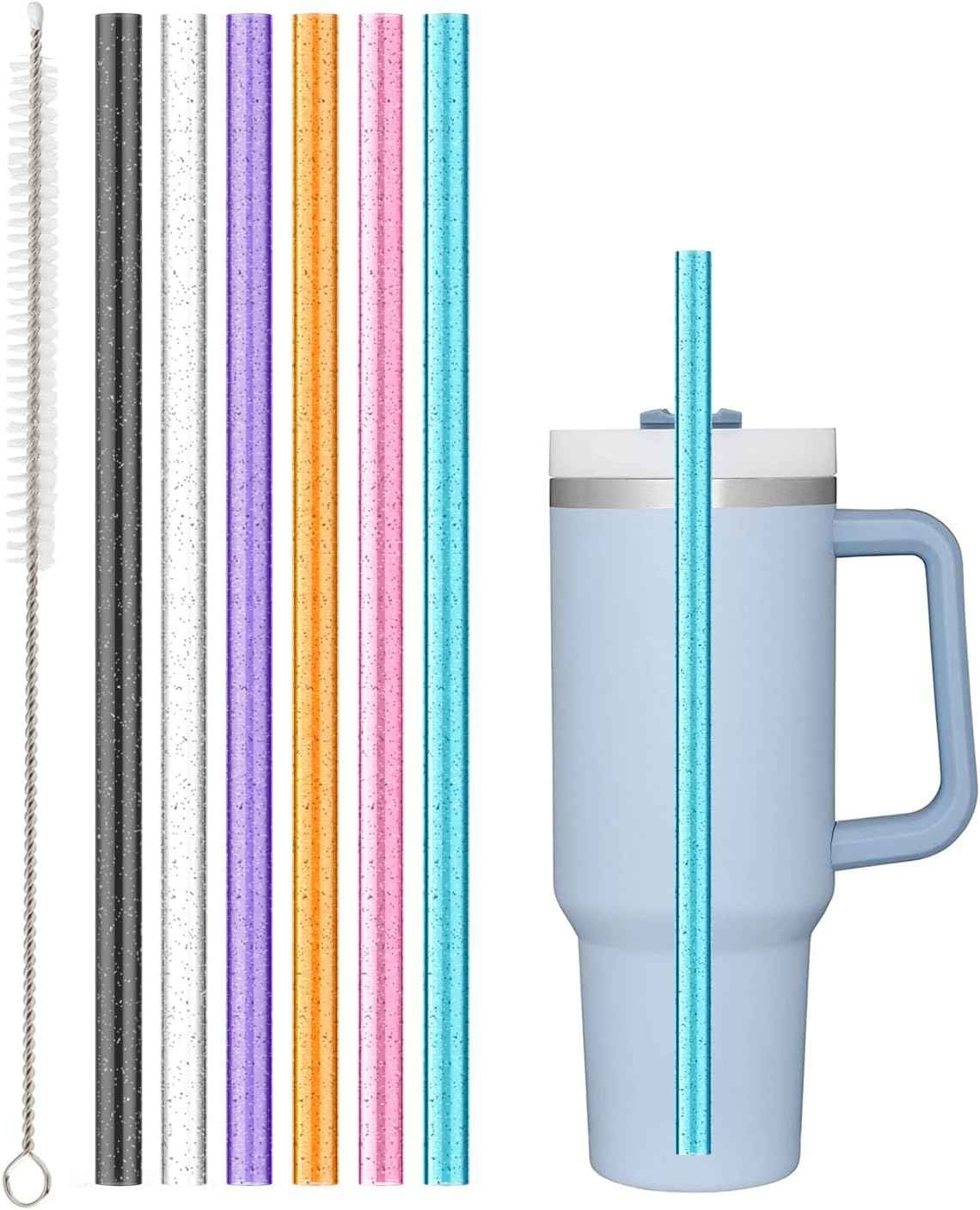 Replacement Straw Compatible with Stanley 40 oz 30 oz Cup Tumbler, 6 Pack Reusable Straw with Cleaning Brush, Plastic, Clear