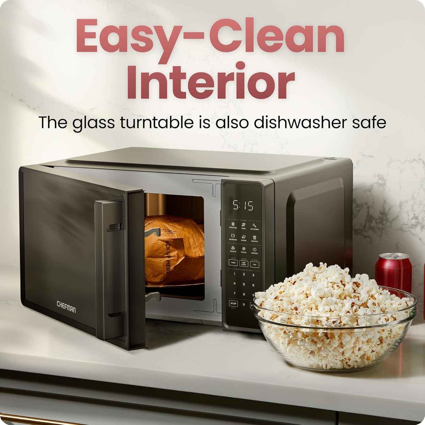 Chefman Countertop Microwave Oven 0.7 Cu. Ft., 700 Watts with 10 Power Levels, 6 Cooking Presets with One-Touch Express Cook, Eco Mode, Child Safety Lock, & Mute Button - Black