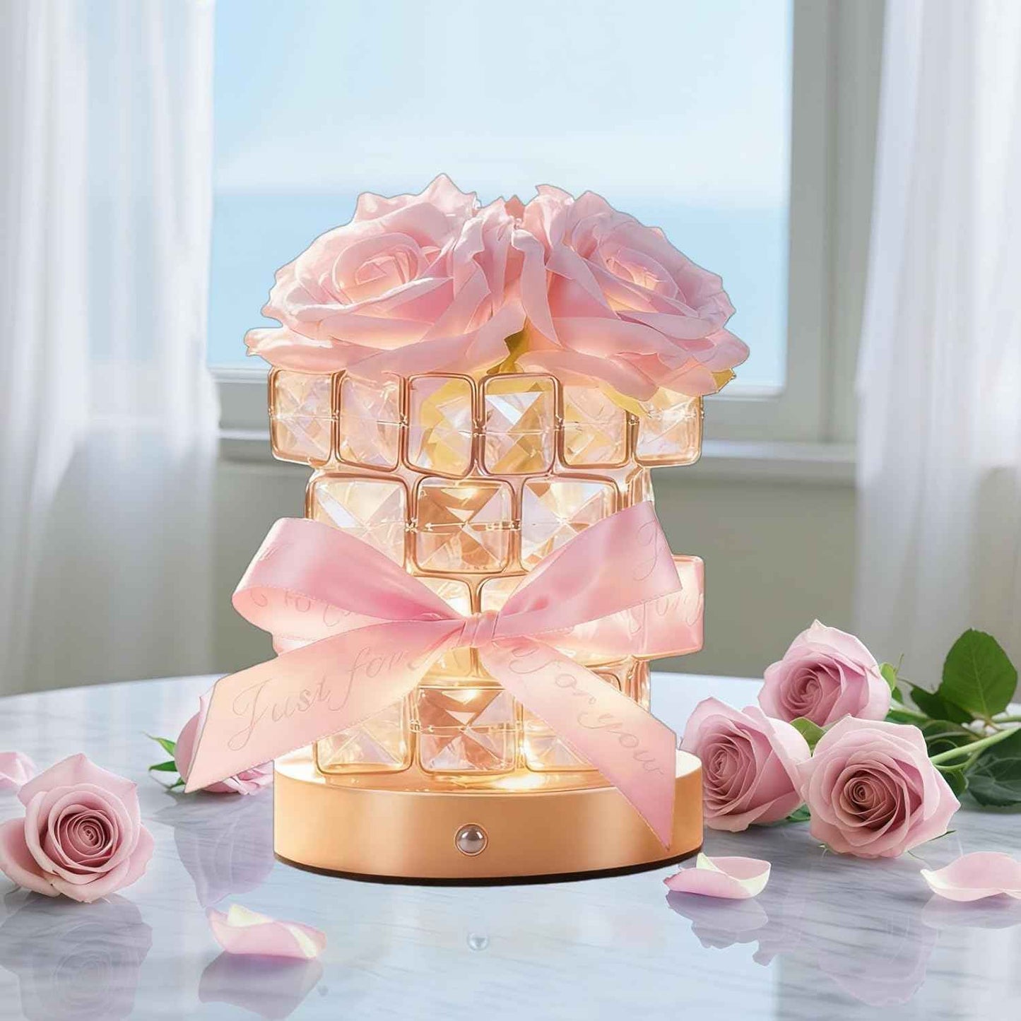 Christmas Gifts for Woman, Touch Crystal Rose Lamp, Elegant Flower Lamps, Pink Roses Crystal Lights Base, Rose Nightlight, Gifts for Her, Mom, Wife, Girlfriend, Valentines, Birthday Gifts