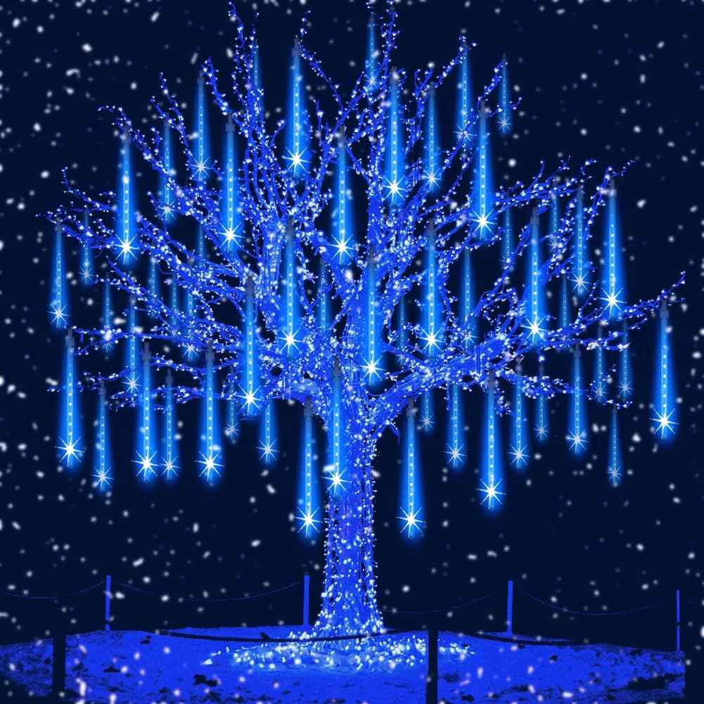 Aukora Christmas Lights Outdoor,LED Meteor Shower Lights 11.8 inch 8 Tubes 192leds Rain Drop Light, Icicle Snow Falling Light for Christmas Tree Halloween Party Holiday Thanksgiving Decoration(Blue)