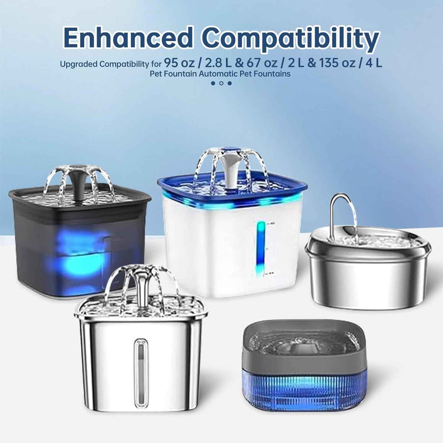 32 Pcs Cat Water Fountain Replacement Filters-16 Pack Cat Fountain Filters with 16 Pack Sponges, Enhanced Compatibility Pet Fountain Filter Fit for 95oz/2.8L 135oz/4L 67oz/2L Pet Drinking Fountain