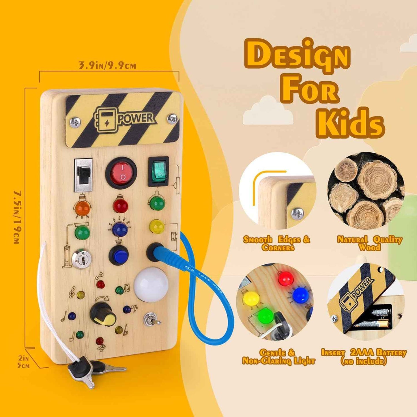 Hoarosall Montessori Wooden Busy Board with 8 LED Light switches, Sensory Toys Light Switch Travel Toys for 1+ Year Old Baby and Toddler