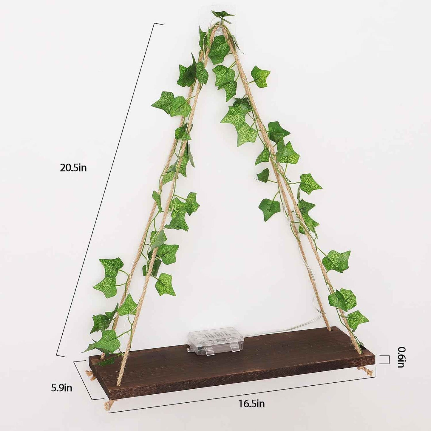 Floating Shelves for Wall, Hanging Shelves with Artificial Ivy LED String Light, No Drilling Hanging Shelf, Wood Hanging Plant Shelves for Wall DΓ©cor, Boho Decor, Art Bedroom, Set of 2