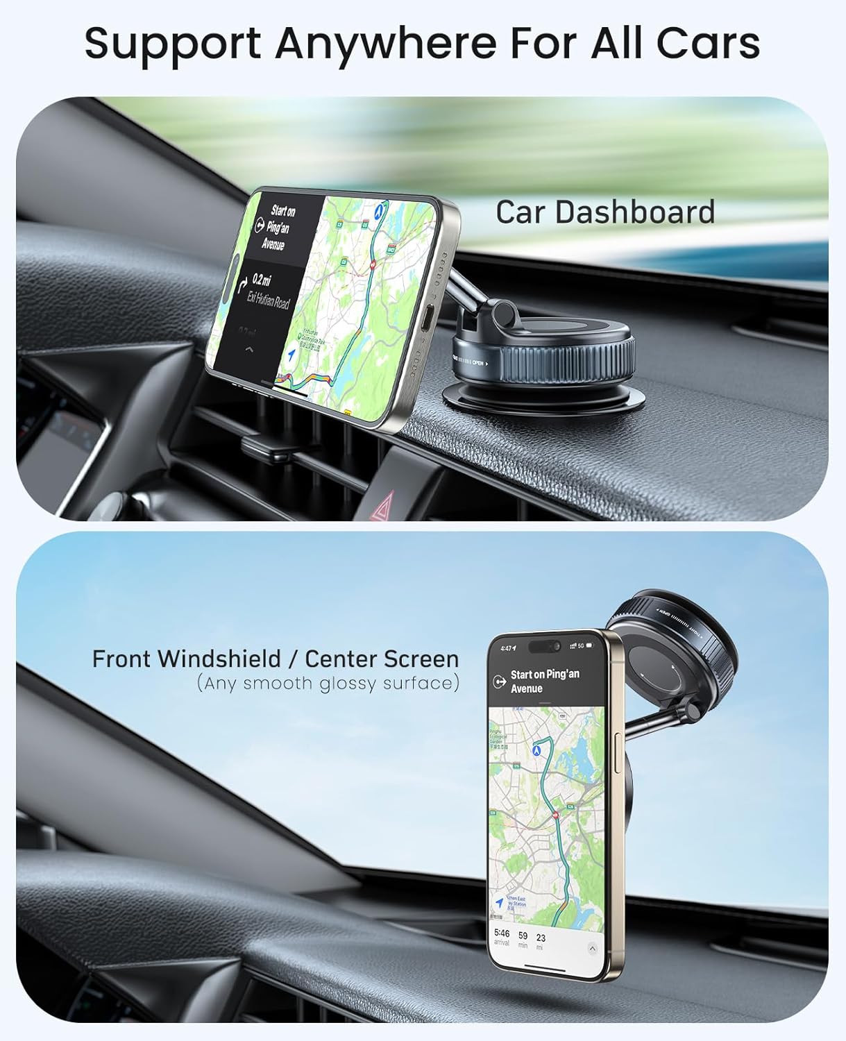 Magnetic Suction Cup Phone Mount for Magsafe, 360° Adjustable Magnetic Car Phone Holder, Pocket Size Foldable Car Mount, Cell Phone Holders for Your Car for iPhone 17 16 15 14 13 12 Series