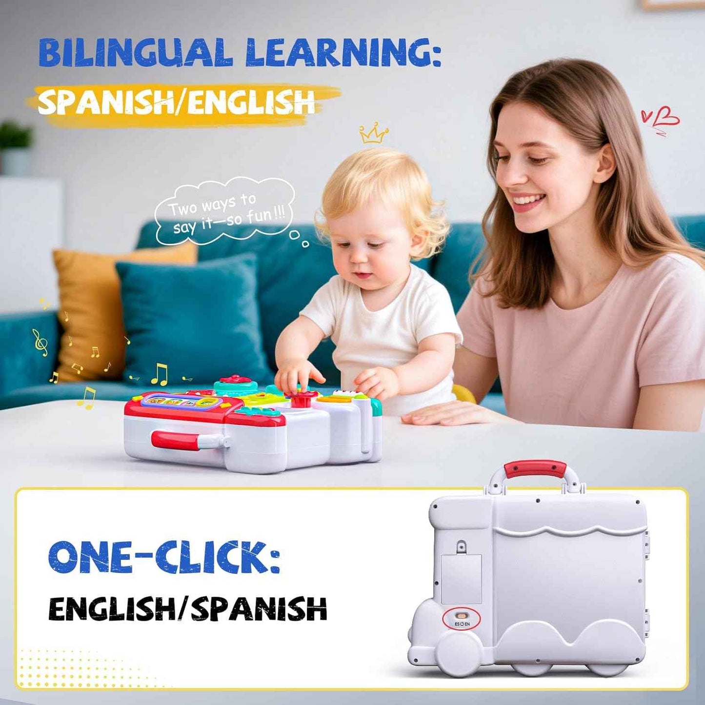 54-in-1 English & Spanish Busy Board Montessori Toys Gift for 1 2 Year Old Boys, Educational Montessori Toddler Boys Toys, Christmas Toys Gifts Toy for 1 Year Old Boy,1 2 Year Old Boy Toys Gifts