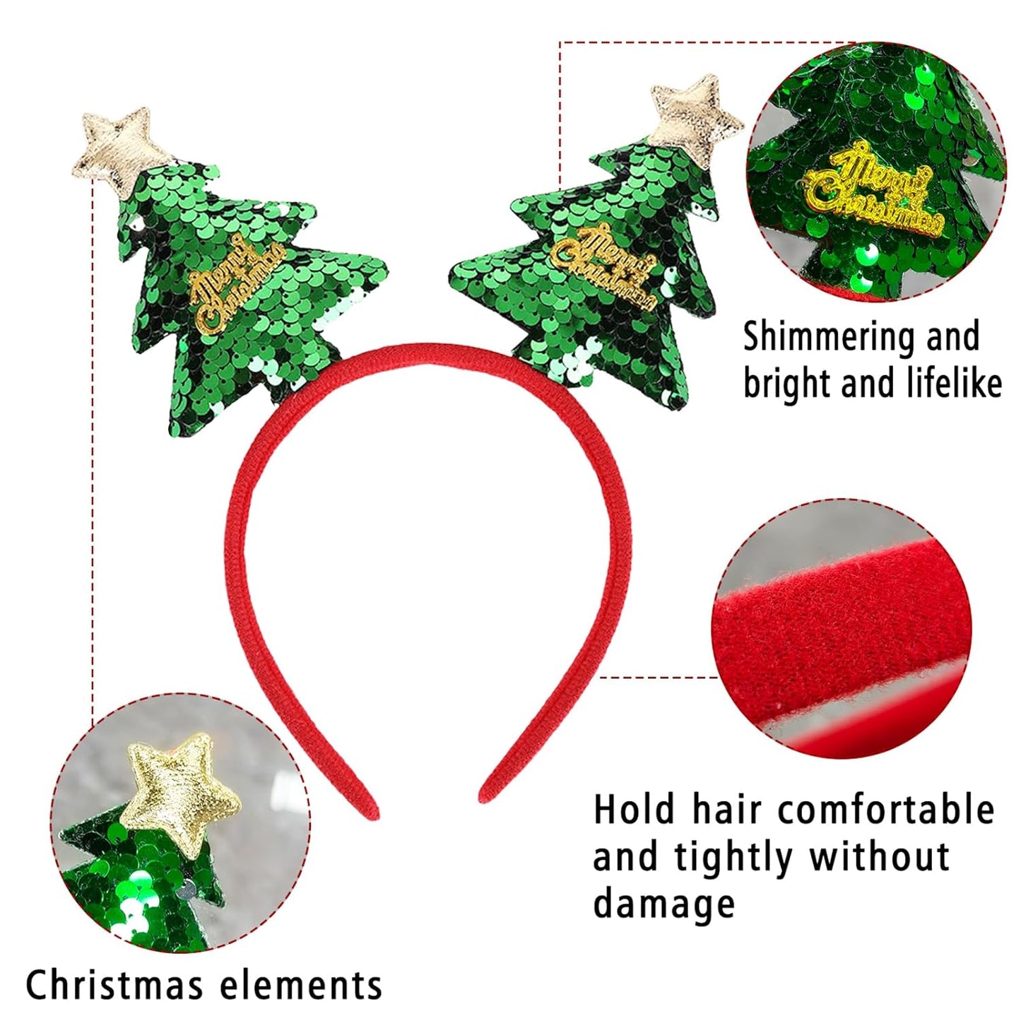 Christmas Headbands Christmas Tree Hair Bands Glitter Green Sequins Headbands Holiday Party Gift for Women Girl Hair Decoration Accessory (Christmas Tree)