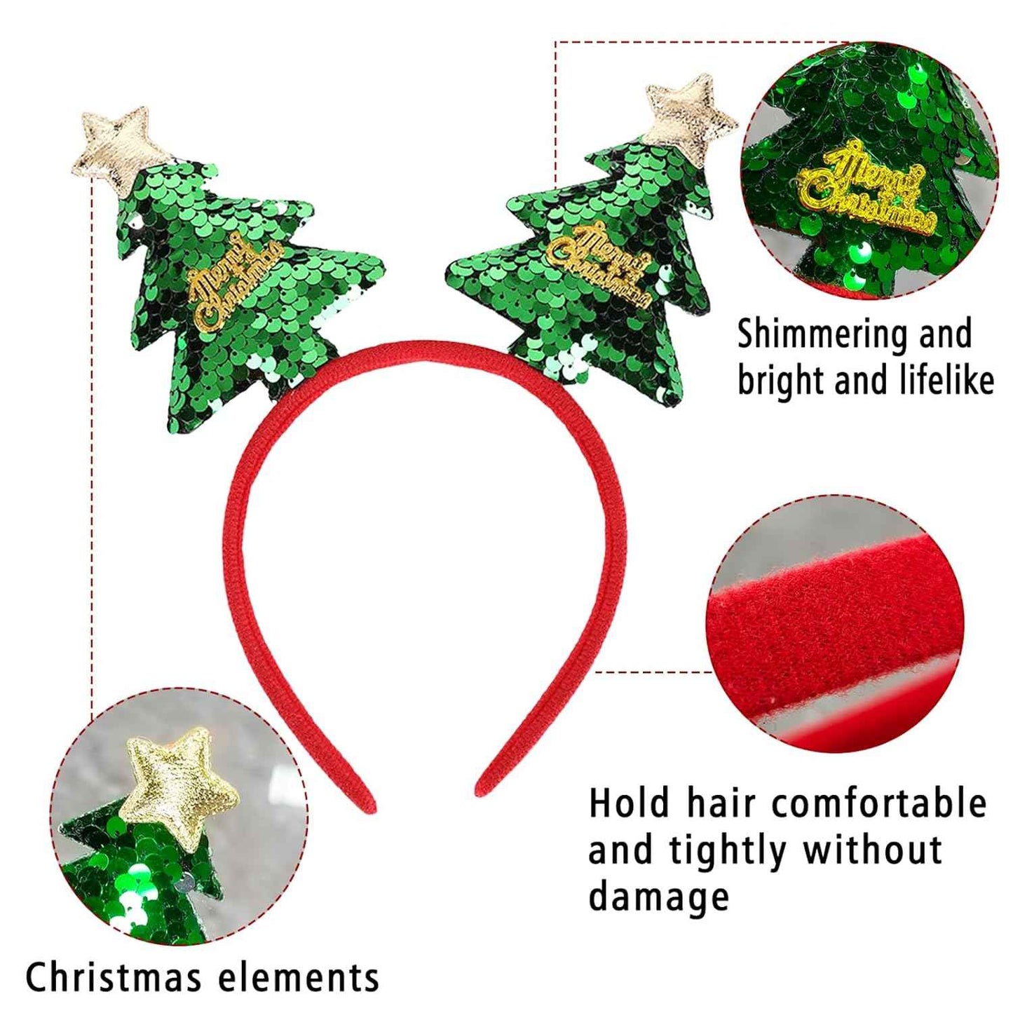 Christmas Headbands Christmas Tree Hair Bands Glitter Green Sequins Headbands Holiday Party Gift for Women Girl Hair Decoration Accessory (Christmas Tree)