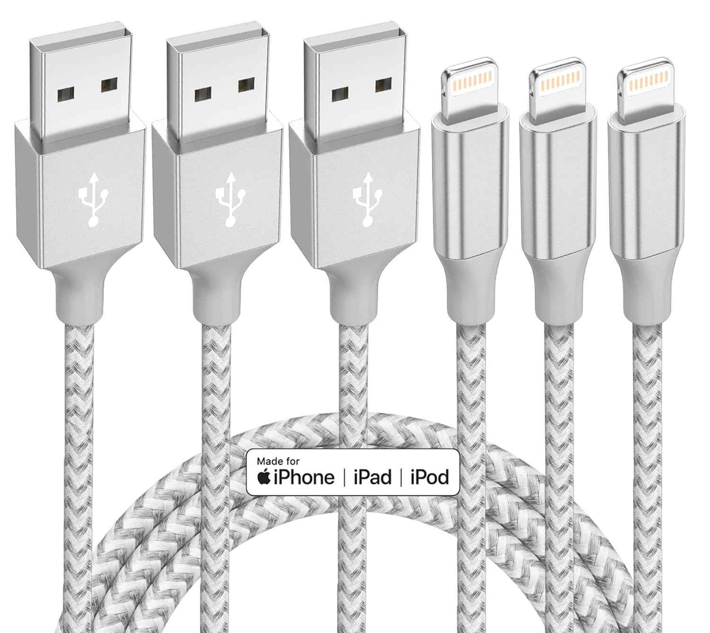 iPhone Charger 3 Pack 10 ft Apple MFi Certified Lightning Nylon Braided Cable Fast Charging Cord Compatible with iPhone 13 12 11 Pro Max XR XS X 8 7 6 Plus SE iPad and More