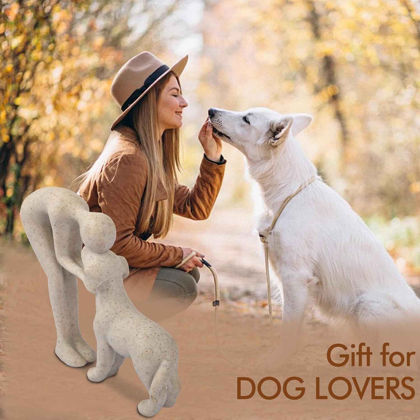 Dog Sculpture Home Decor Cute Man and Dog Statue Decoration for OfficeγLiving RoomγBedroomγHomeοΌ Memory Gifts for Pet Lovers (Sandstone)