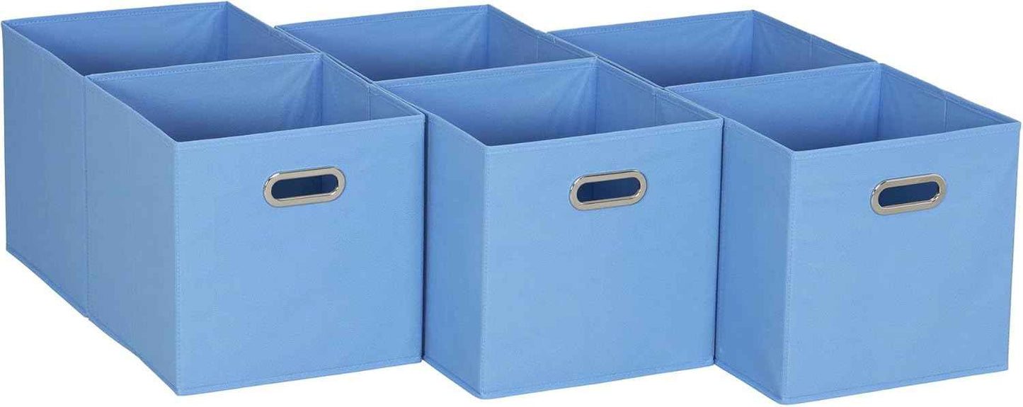 Household Essentials Foldable Fabric Storage Bins 6 Piece Set, Strong Poly-Woven Fabric, Sturdy Chipboard Sides, Grommet Front Handle, Stackable and Foldable, Classic Design, Black