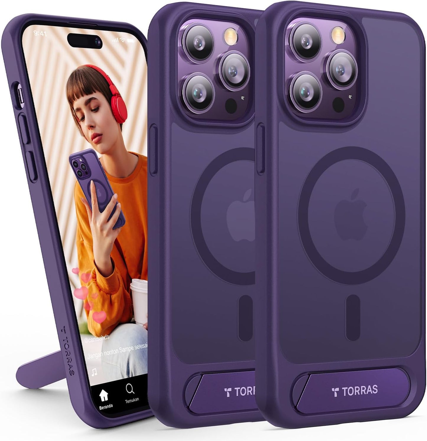 TORRAS Strong Magnetic & Seamless Stand for iPhone 17 Pro Max Case, Fit for MagSafe, Military Grade Drop Protection, Adjustable Kickstand Slim for iPhone 17 Pro Max Case Translucent Matte Deep Blue - Rayz Mart